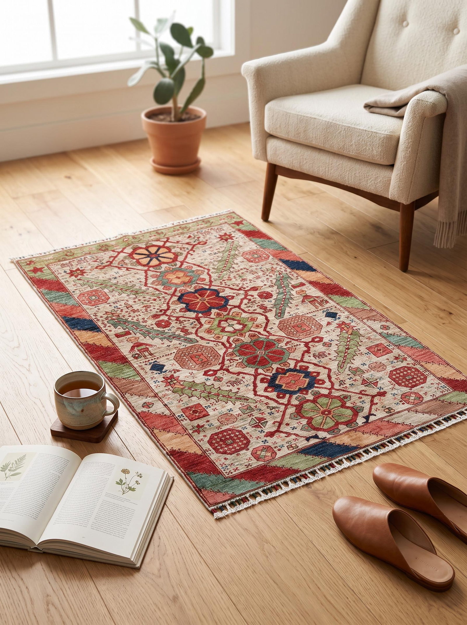 Ivory Mamluk Design Area Rug, 03'11 X 05'11 - 2