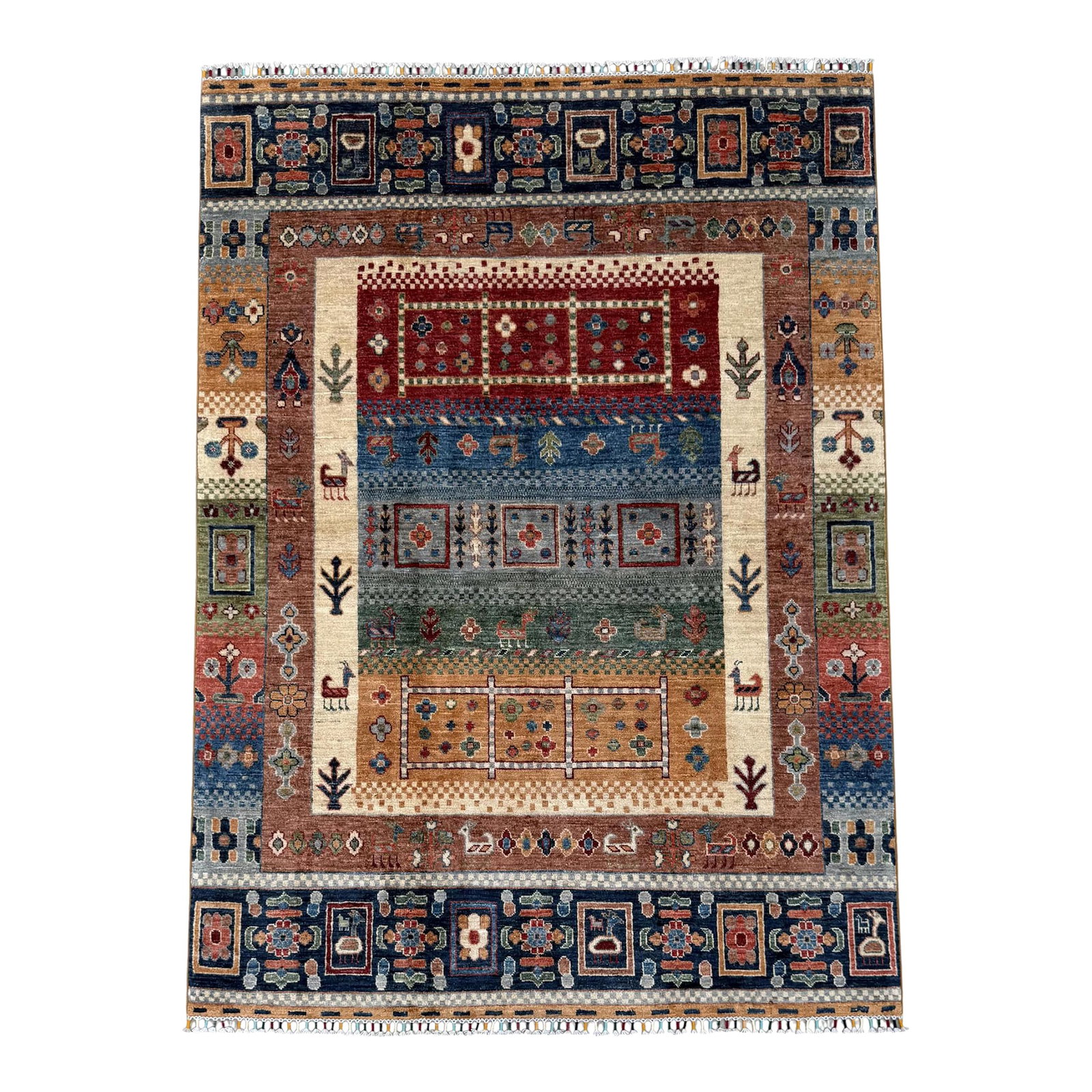 Blue Rust Hand Knotted Qashqai Design Tribal Wool Rug, 04'11 X 06'09 (1 of 11)