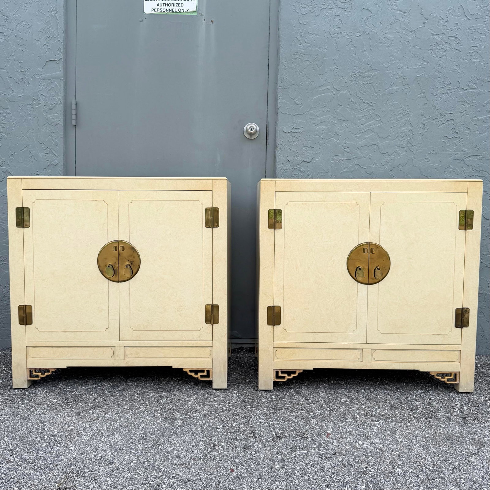 Vintage Chinoiserie Cream and Gold Server Cabinets - A Pair - 2