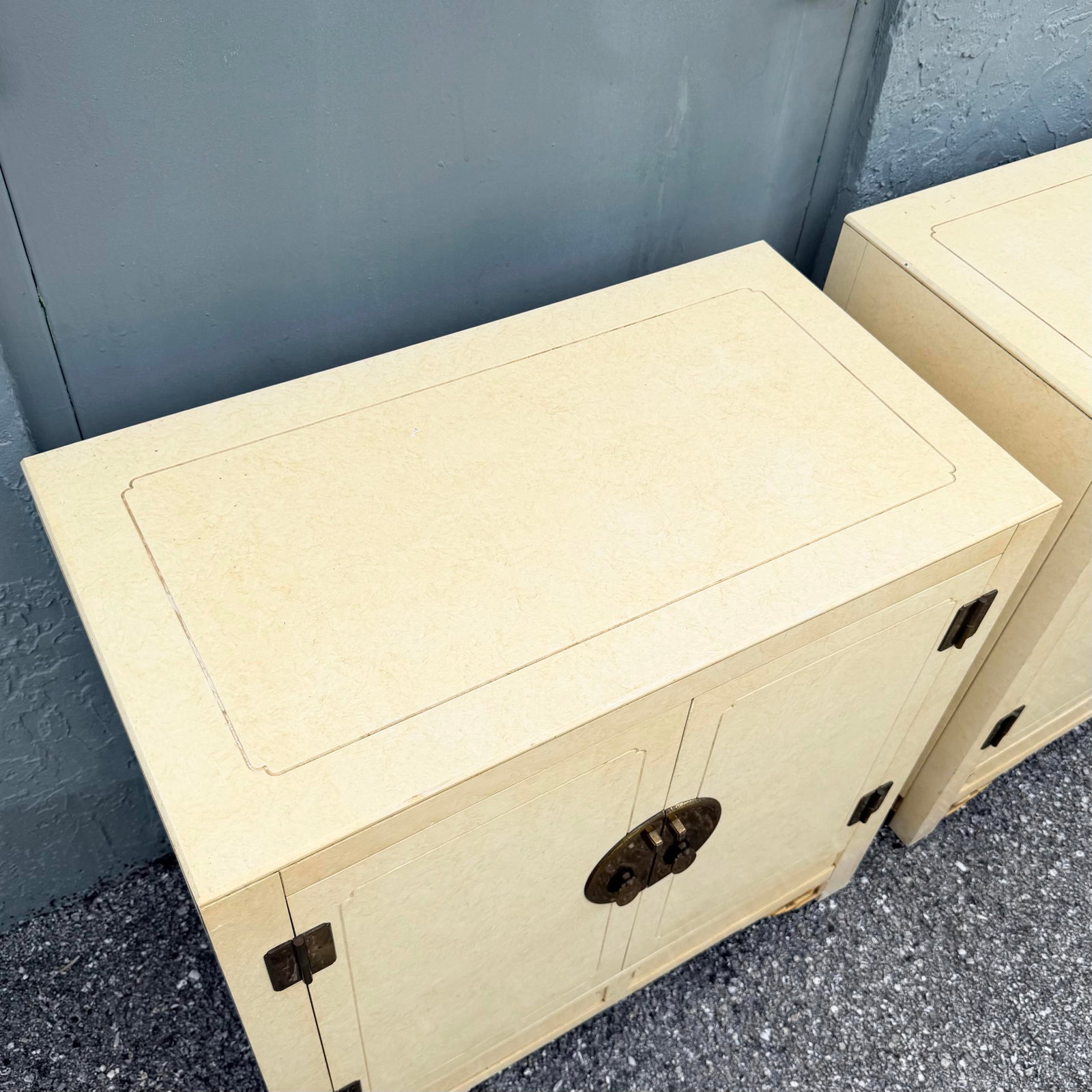 Vintage Chinoiserie Cream and Gold Server Cabinets - A Pair - 7