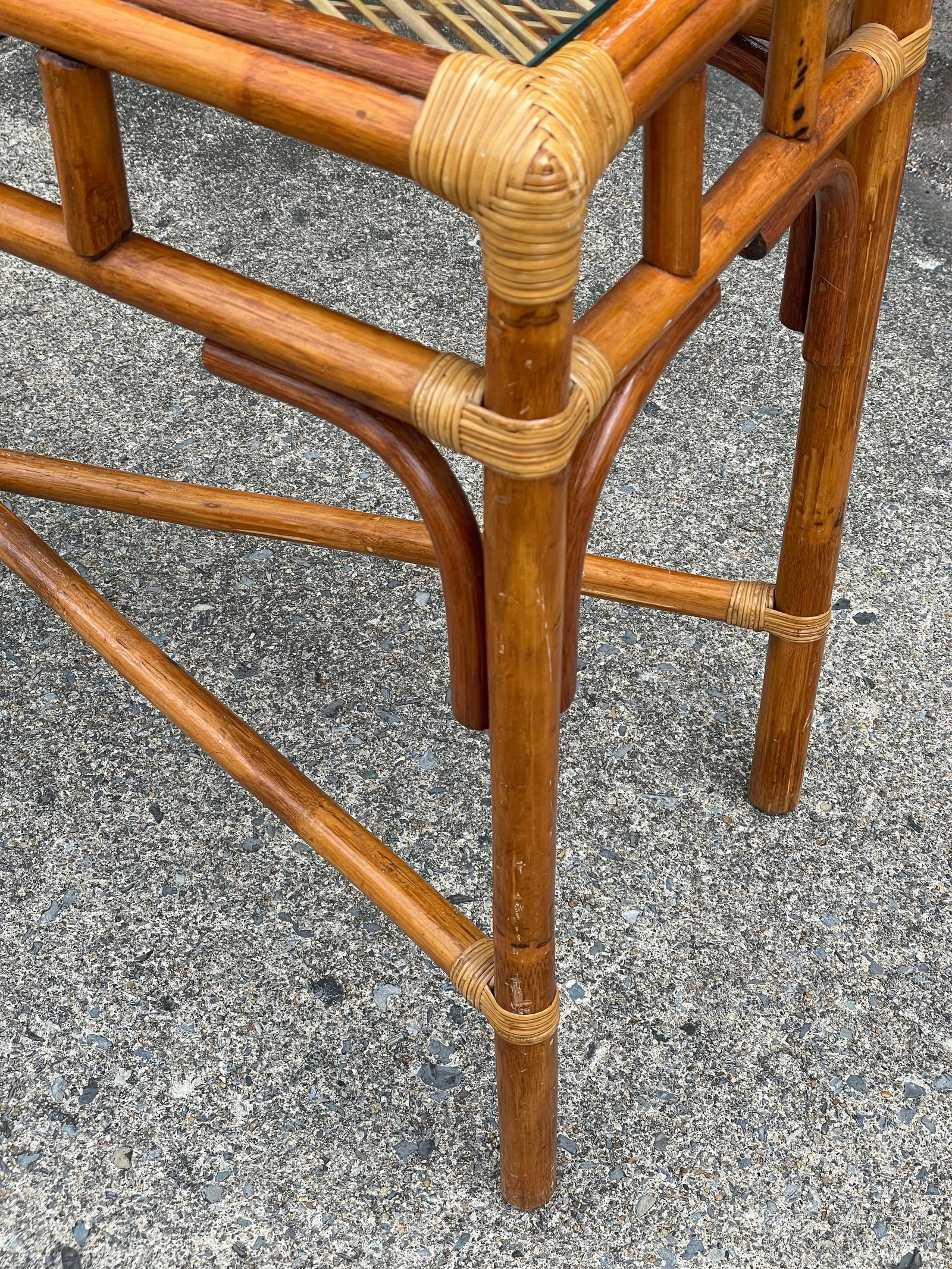 Late 20th Century Coastal Bamboo Sofa Console Table Server Rattan Glass Top - 7