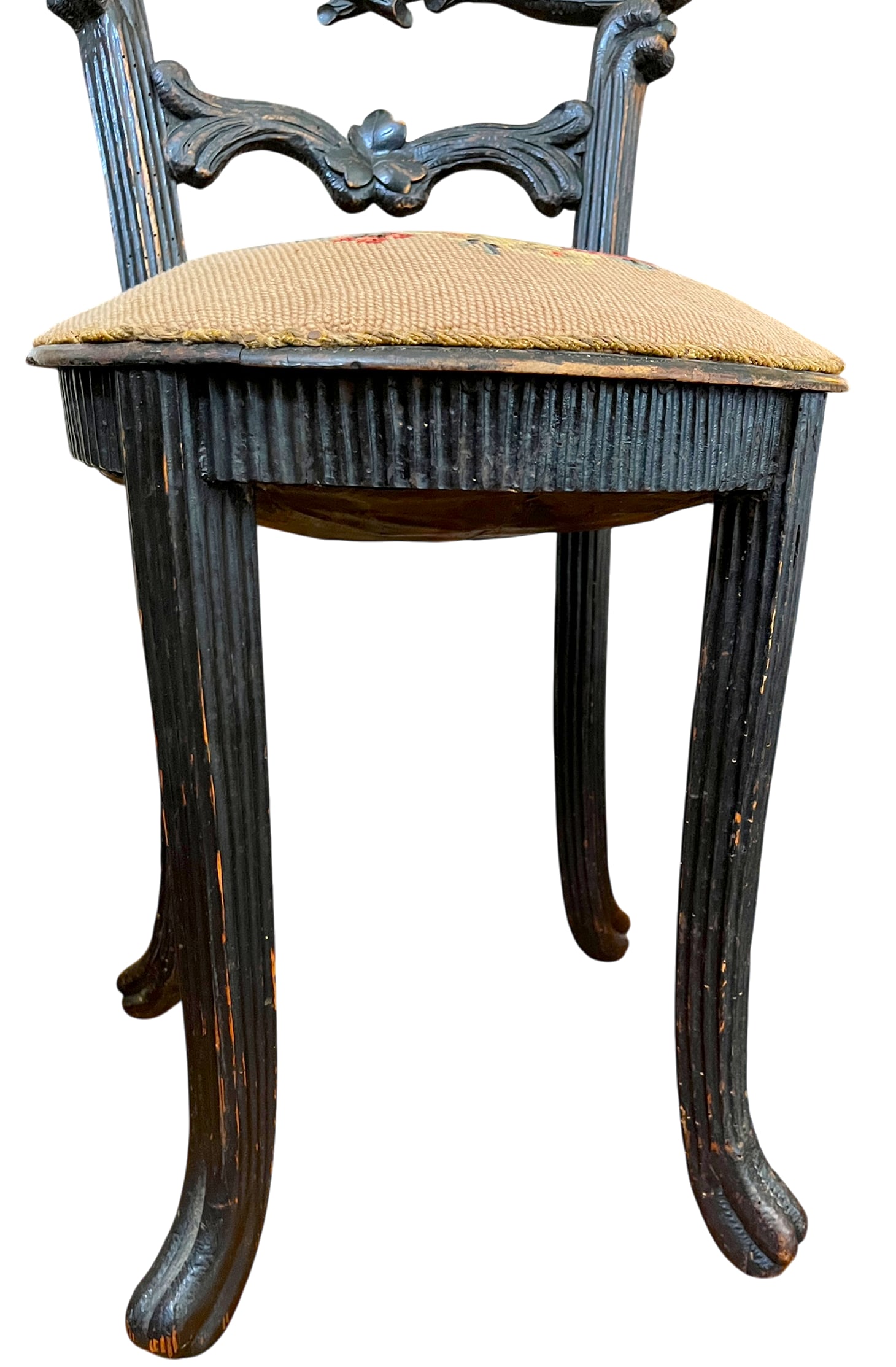Antique 19th Century Hand-Carved Ebonized Faux Bois Aesthetic Movement Boudoir Vanity Side Chair Wit - 10