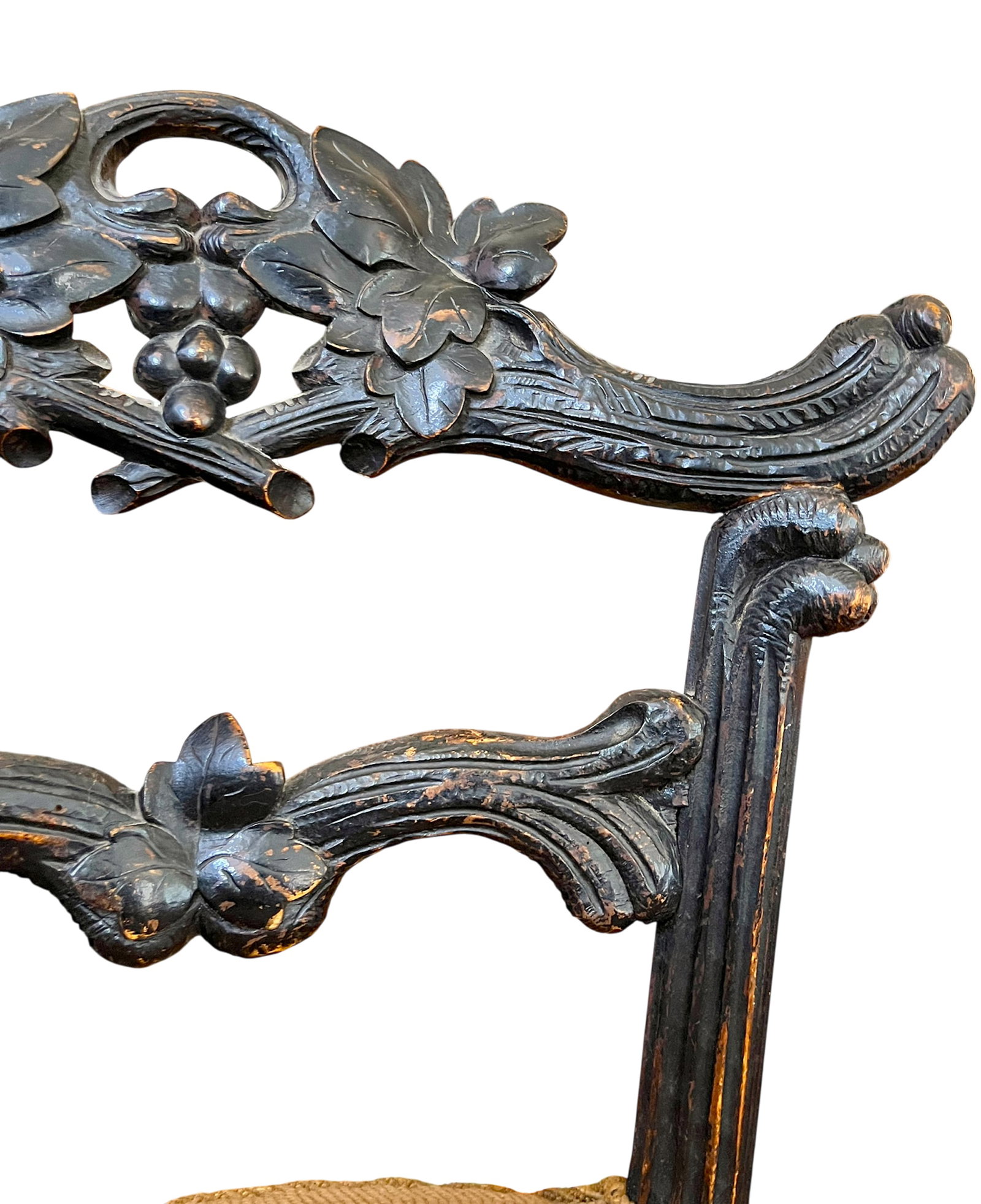 Antique 19th Century Hand-Carved Ebonized Faux Bois Aesthetic Movement Boudoir Vanity Side Chair Wit - 6