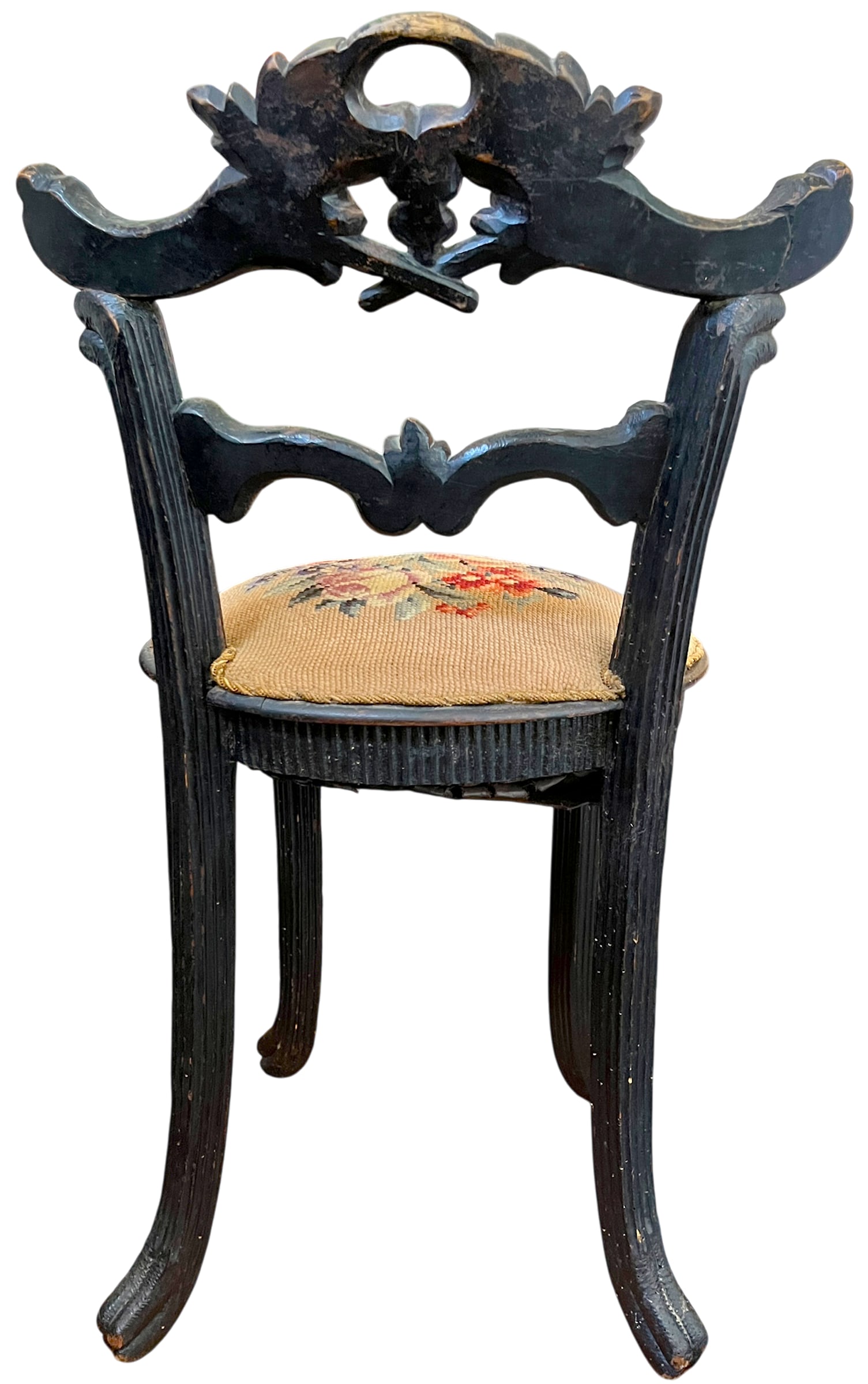 Antique 19th Century Hand-Carved Ebonized Faux Bois Aesthetic Movement Boudoir Vanity Side Chair Wit - 8