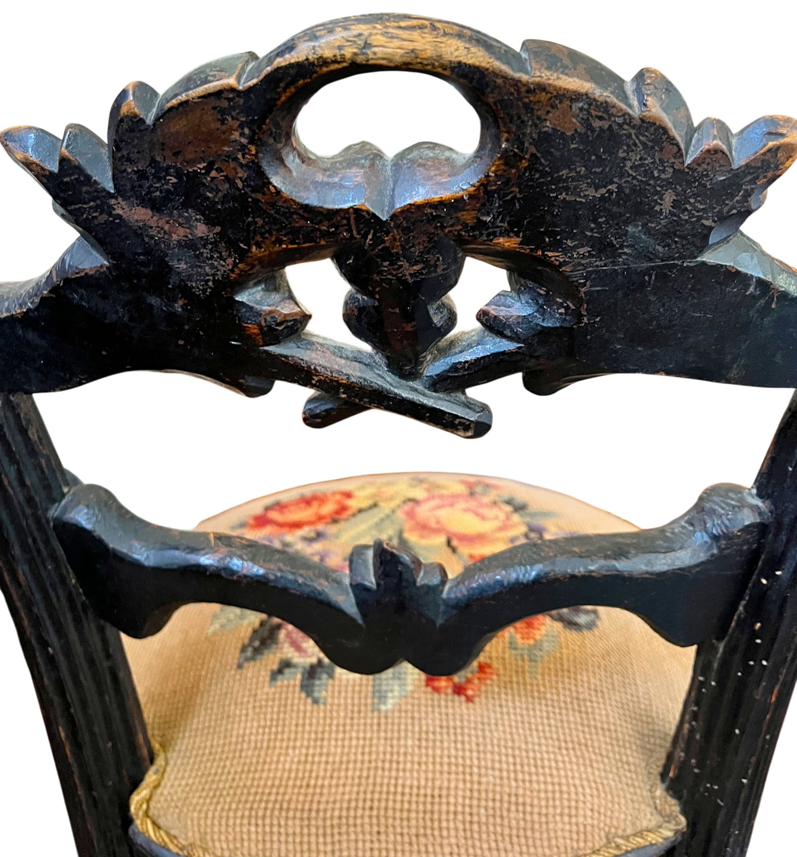 Antique 19th Century Hand-Carved Ebonized Faux Bois Aesthetic Movement Boudoir Vanity Side Chair Wit - 9