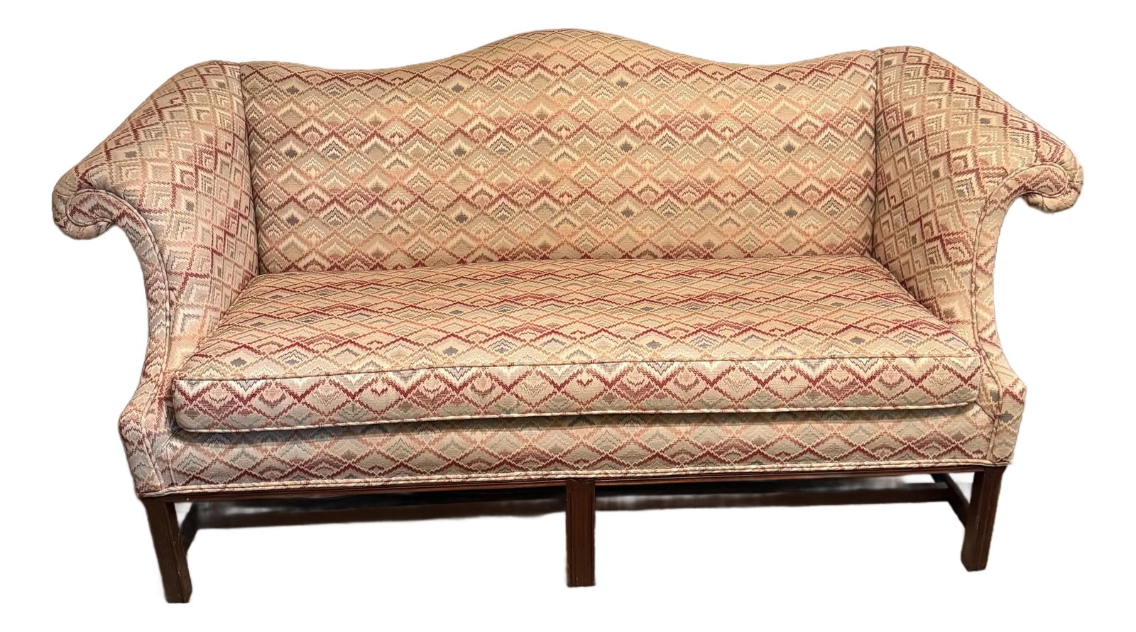 1980s Key City Flame Stitch Camelback Sofa / Long Settee (1 of 13)