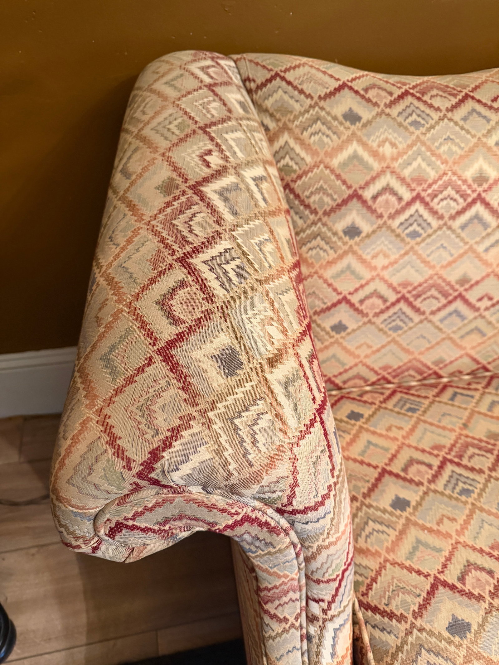 1980s Key City Flame Stitch Camelback Sofa / Long Settee - 2