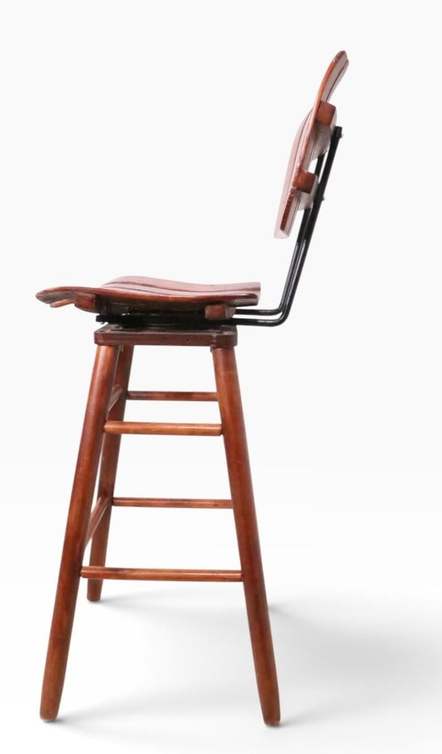 Pair Mid Century Wood Slat Swivel Bar Height Stools by Arthur Umanoff - 3