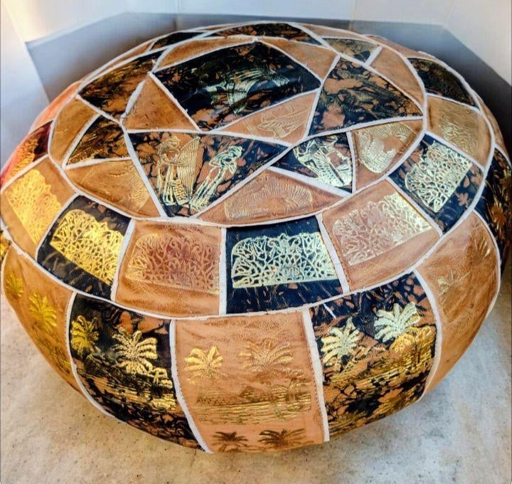Step Into Old-World Elegance: Rare Vintage Egyptian Leather Poufs - 2