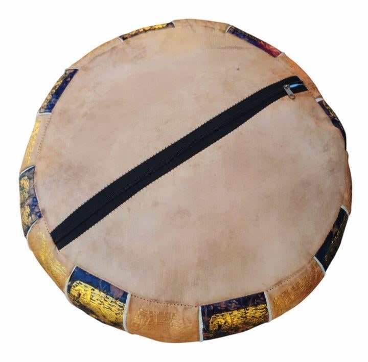 Step Into Old-World Elegance: Rare Vintage Egyptian Leather Poufs - 3