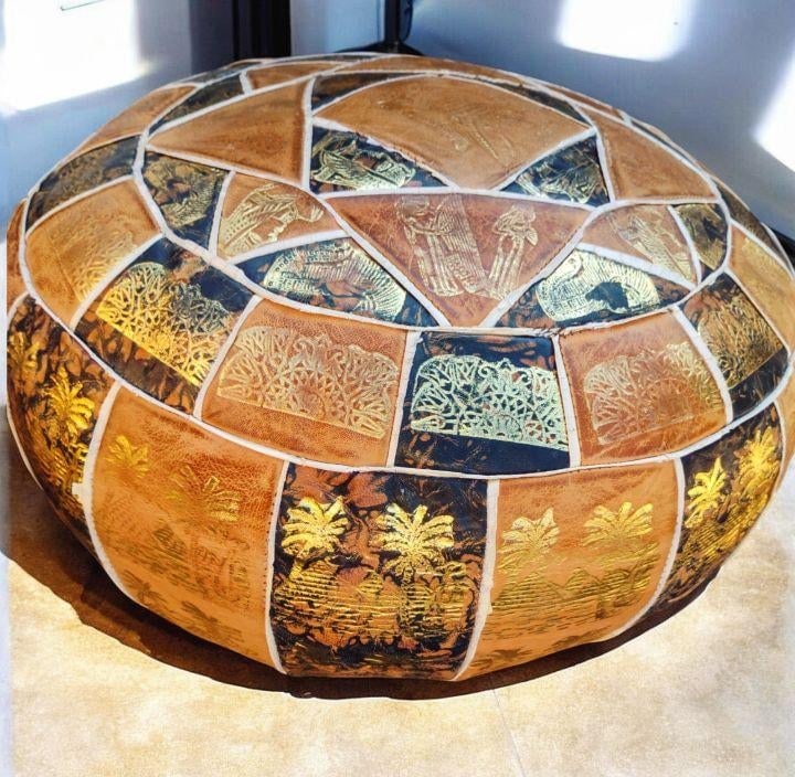 Step Into Old-World Elegance: Rare Vintage Egyptian Leather Poufs - 4