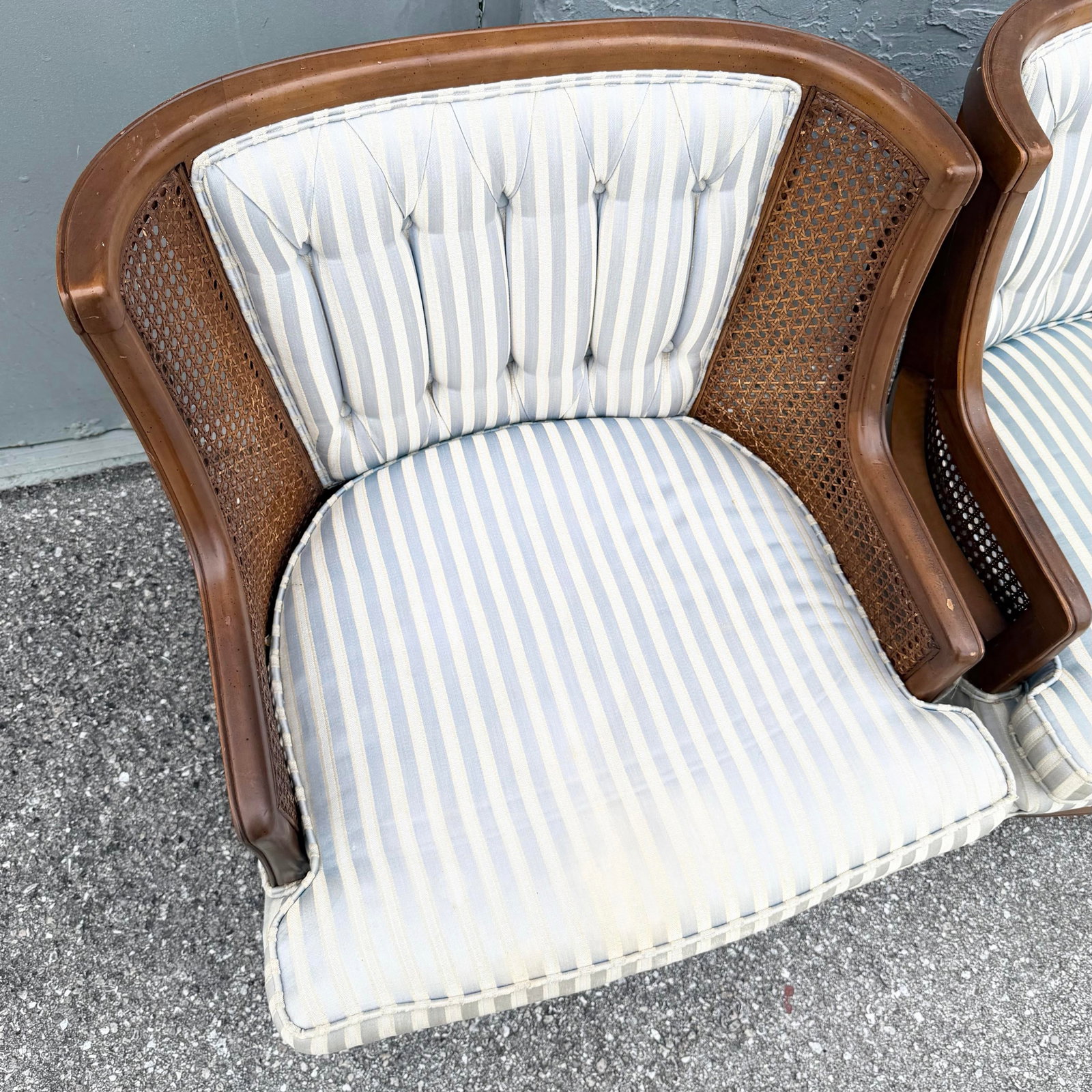 Vintage Hollywood Regency Cane Tufted Barrels Chairs - A Pair - 7