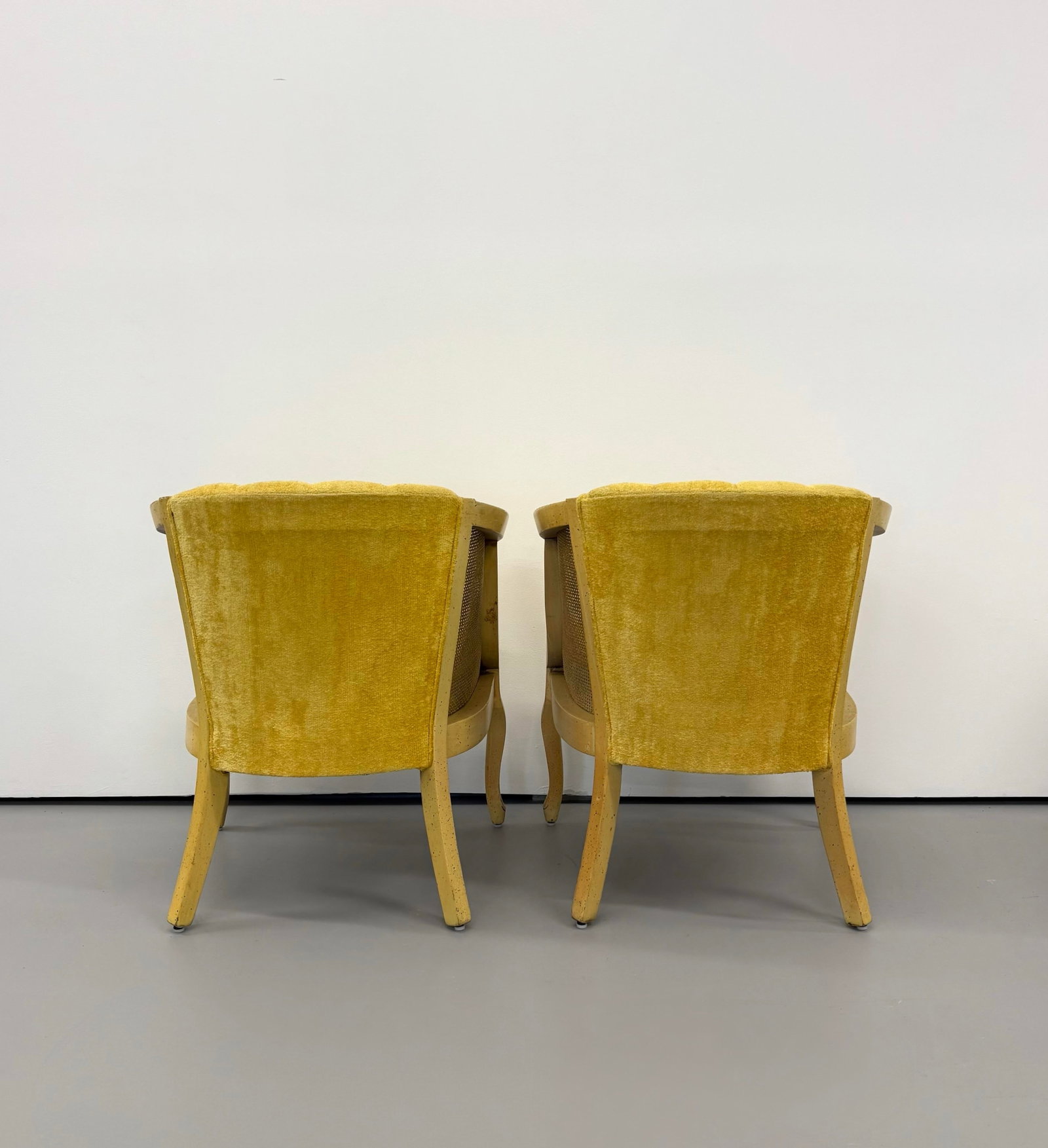 Vintage Cane & Tufted Velvet Barrel Chairs - Pair - 7