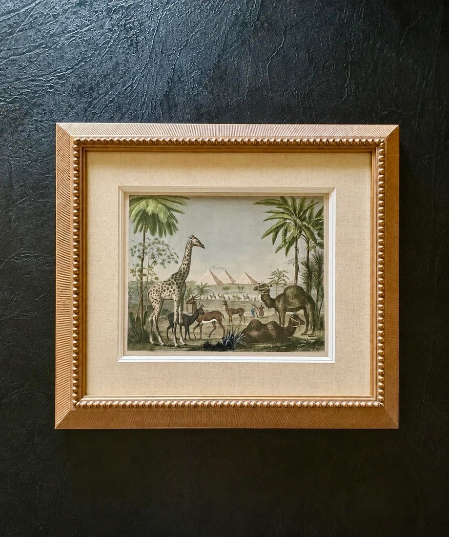 African Safari With Giraffe, Camel & Giza Pyramids - Antique Engraving by Johann Georg Heck, 1852, C - 4