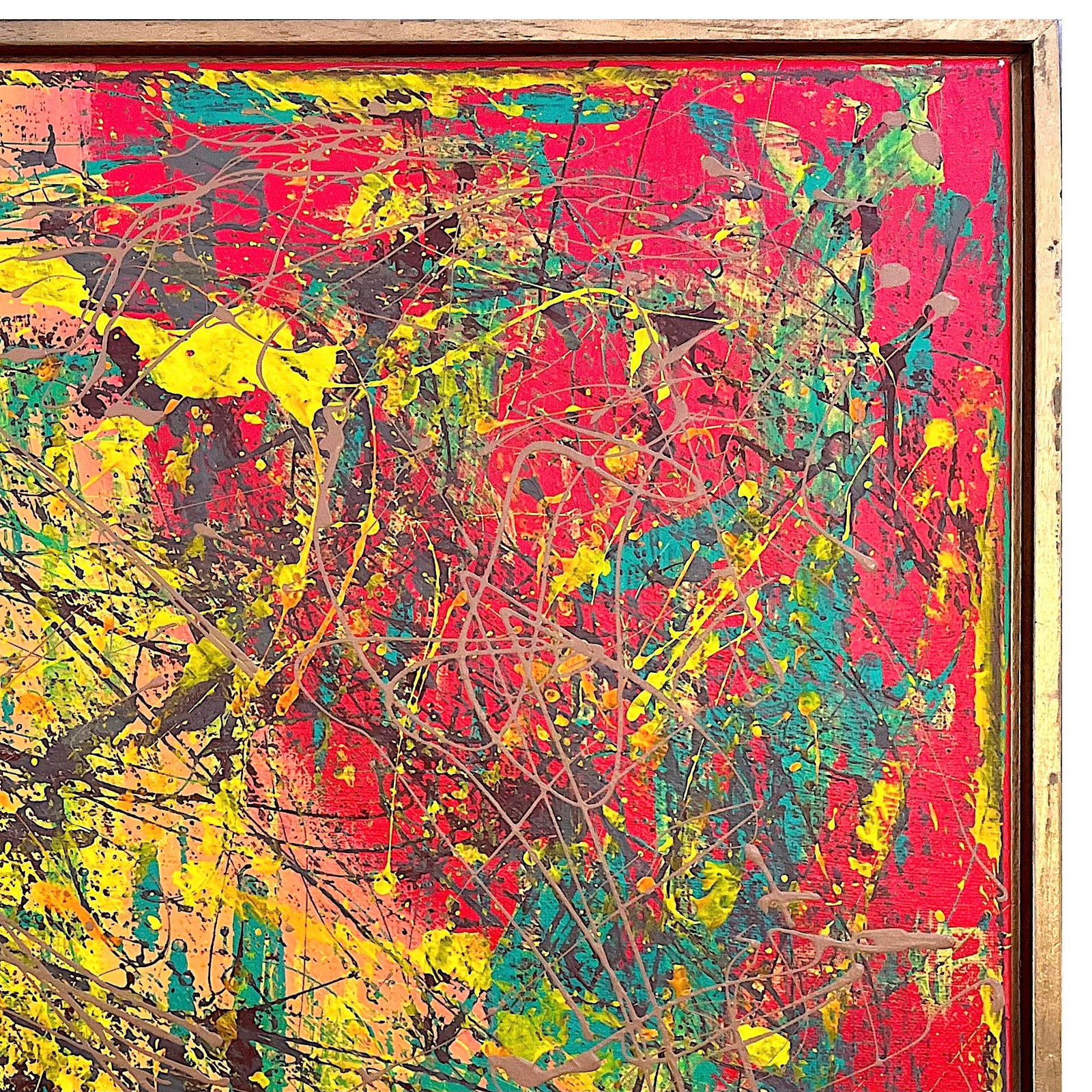 Vibrant Modern Abstract Drip Painting - Framed - Signed - 3