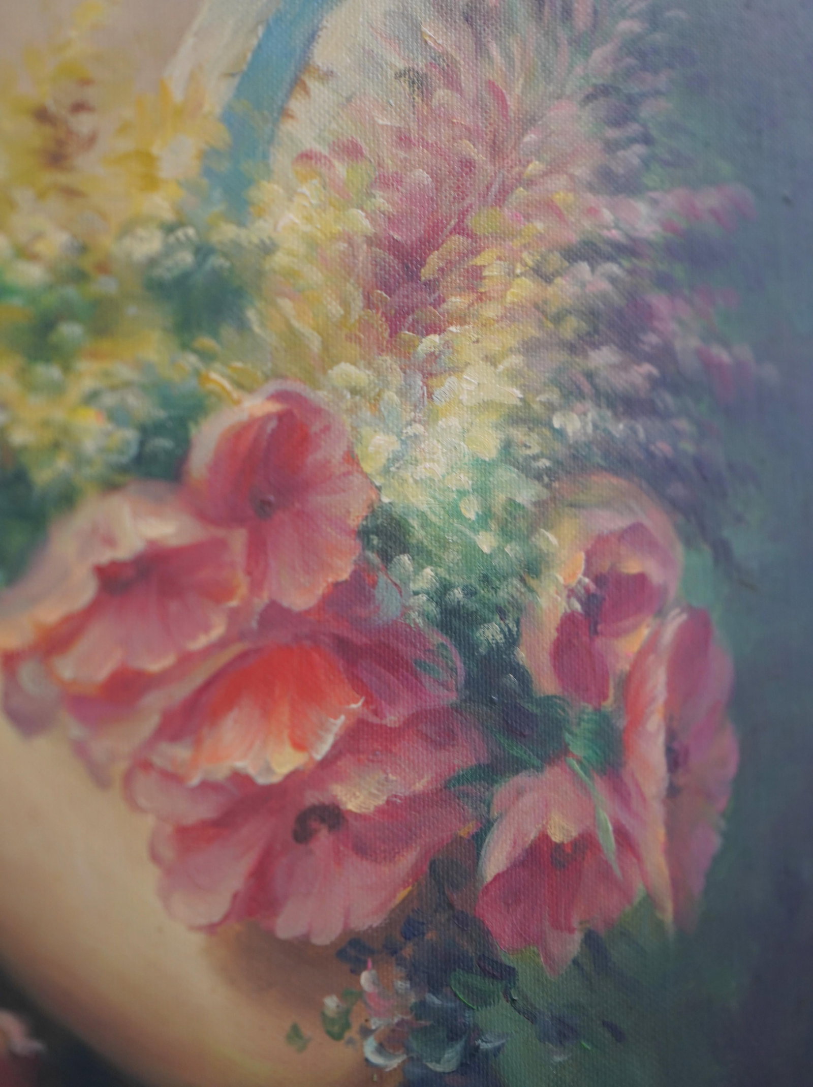 Girl With Flowers Framed Oil on Canvas Painting - 4