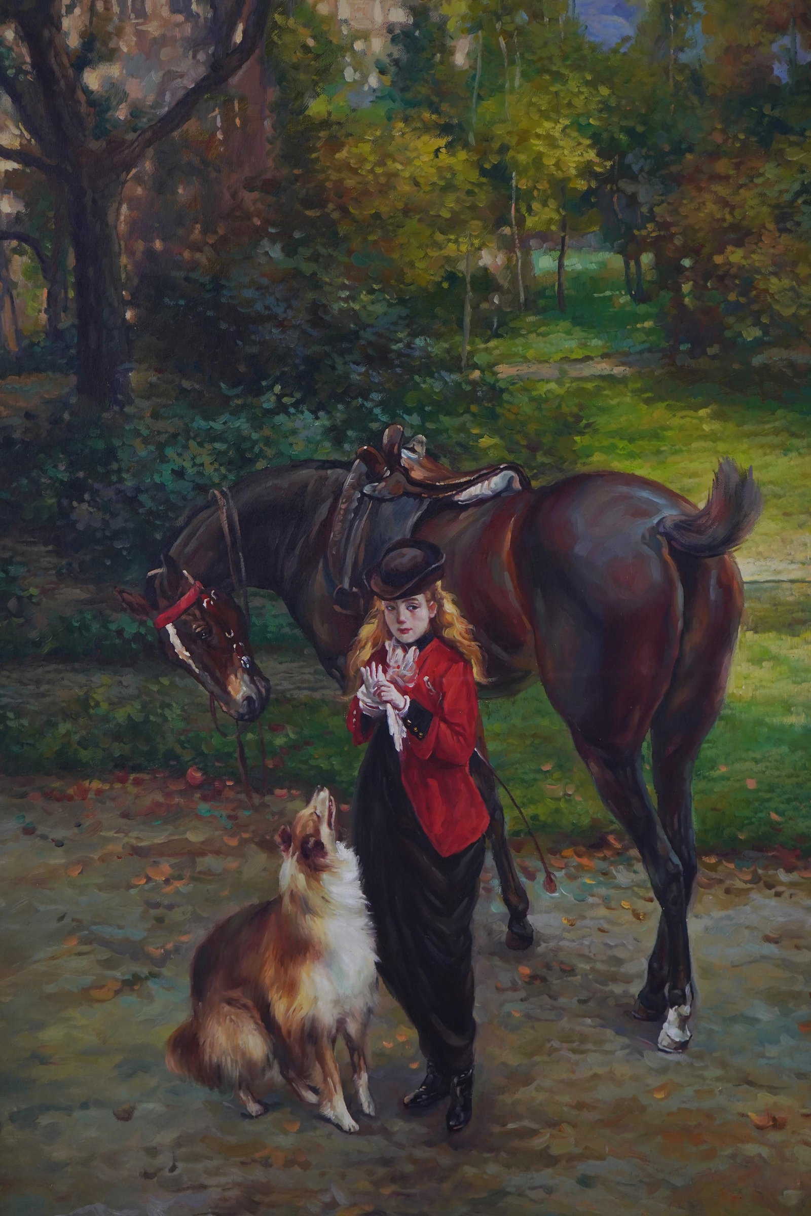 Horse Girl & Dog Hand Painted Oil on Canvas - 7