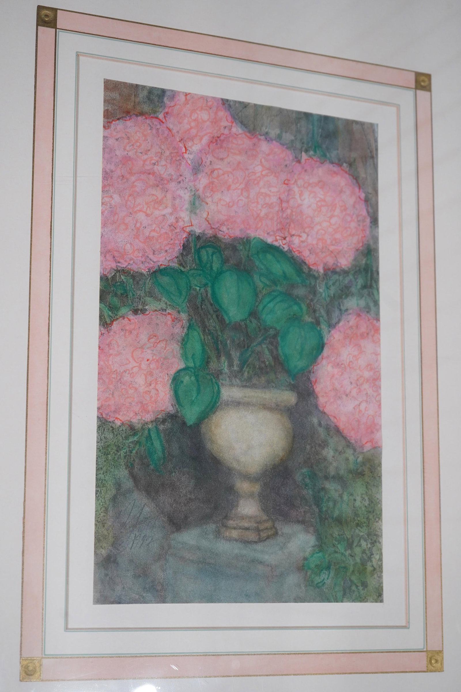 Pair of Pink Flowers Still Life Artwork - Signed - 3