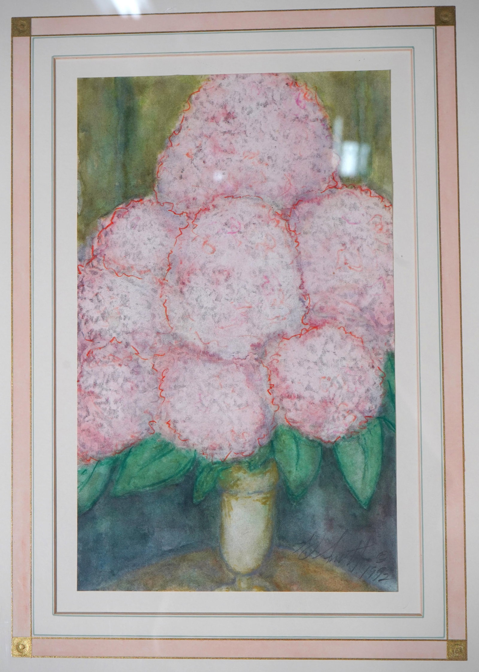 Pair of Pink Flowers Still Life Artwork - Signed - 4