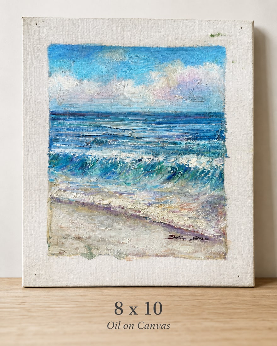 Original Coastal Ocean Waves Oil Painting by Eric Son | 8 X 10 Canvas | Impressionist Beach Art - 3