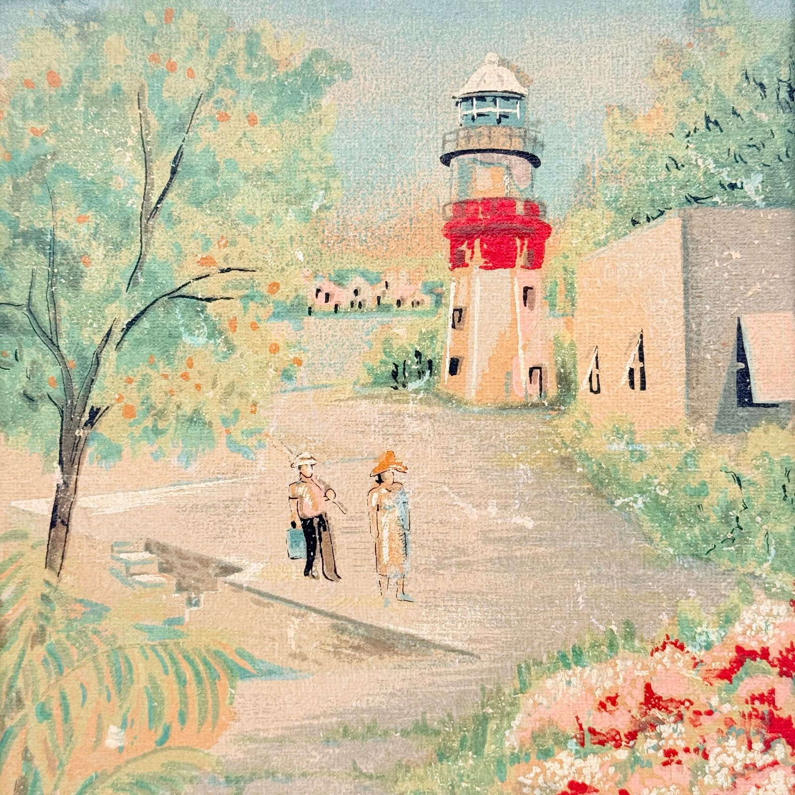 Midcentury Bermuda St. David's Lighthouse Signed Original Painting, Circa 1950s-60s - 2