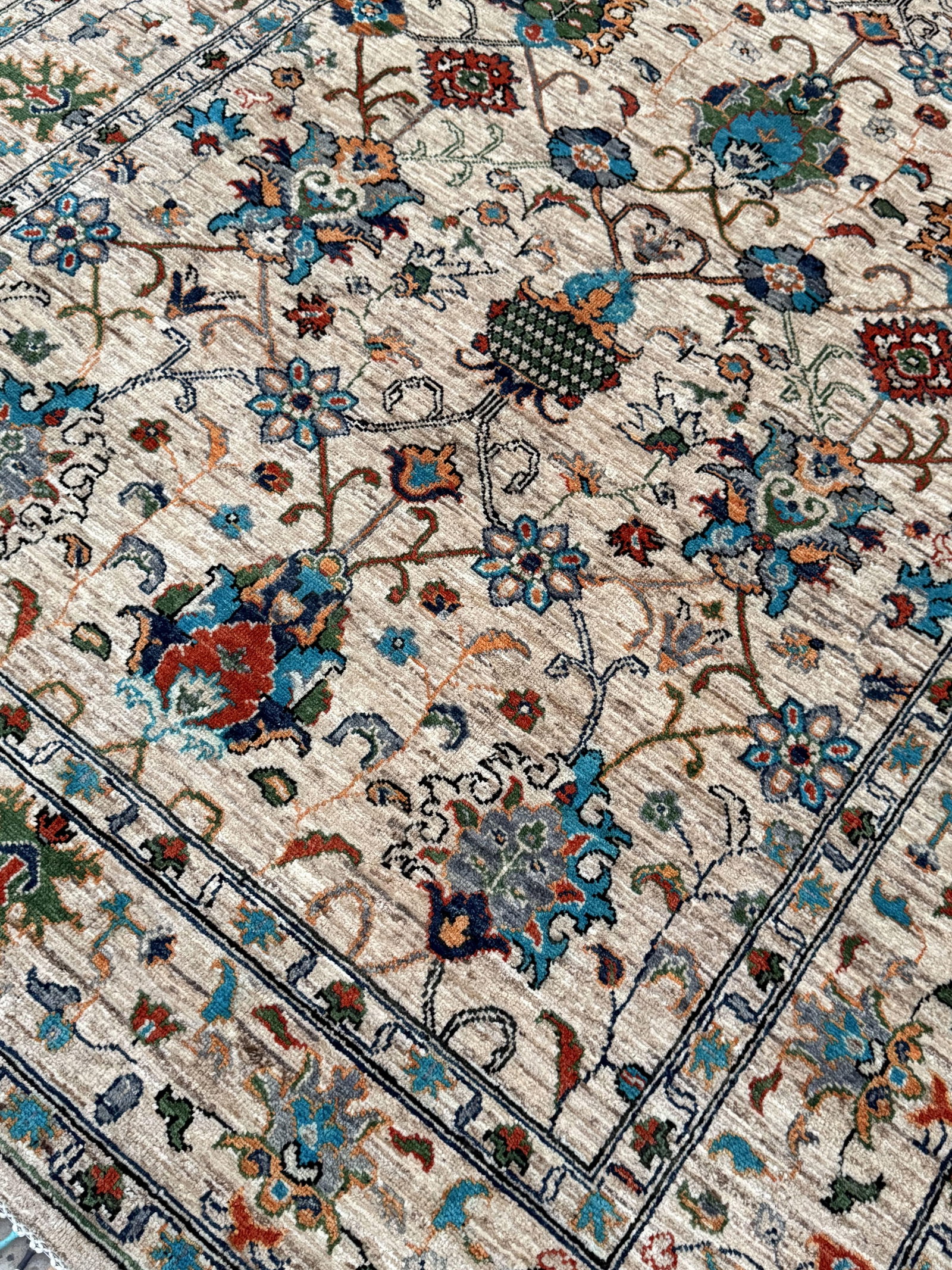 Vase Design Area Rug, Hand-Knotted Wool, Floral, 6x8, Ivory & Turquoise - 8