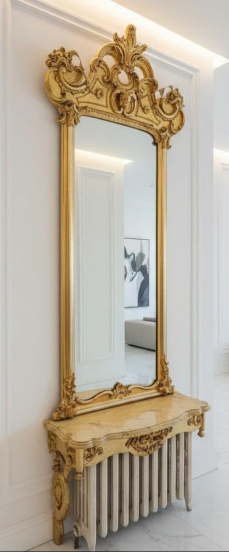 Monumental 19th-Century Rococo Revival Giltwood Pier Mirror &Amp; Matching Console, C. 1860-1875 - 3