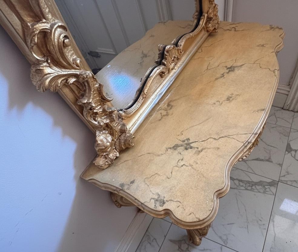 Monumental 19th-Century Rococo Revival Giltwood Pier Mirror &Amp; Matching Console, C. 1860-1875 - 5