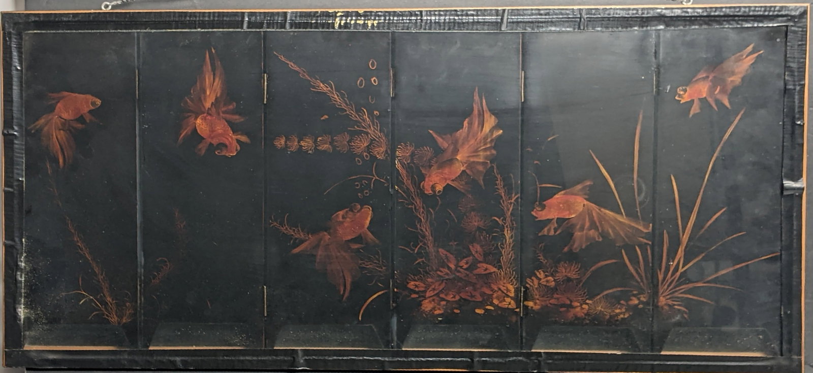 Framed Vintage Chinese Six-Panel Lacquer Mother-of-Pearl Four Seasons Screen - 3