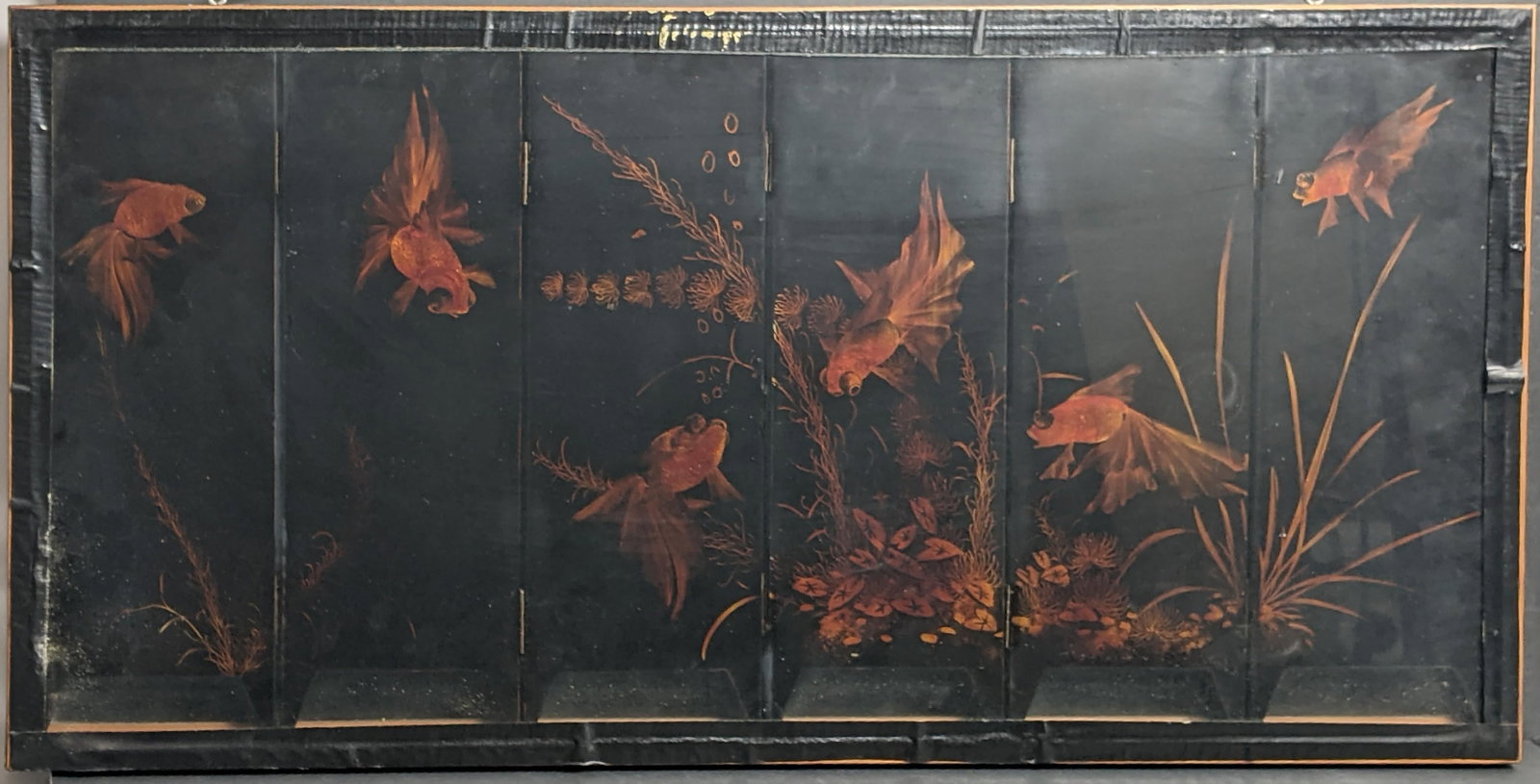 Framed Vintage Chinese Six-Panel Lacquer Mother-of-Pearl Four Seasons Screen - 7