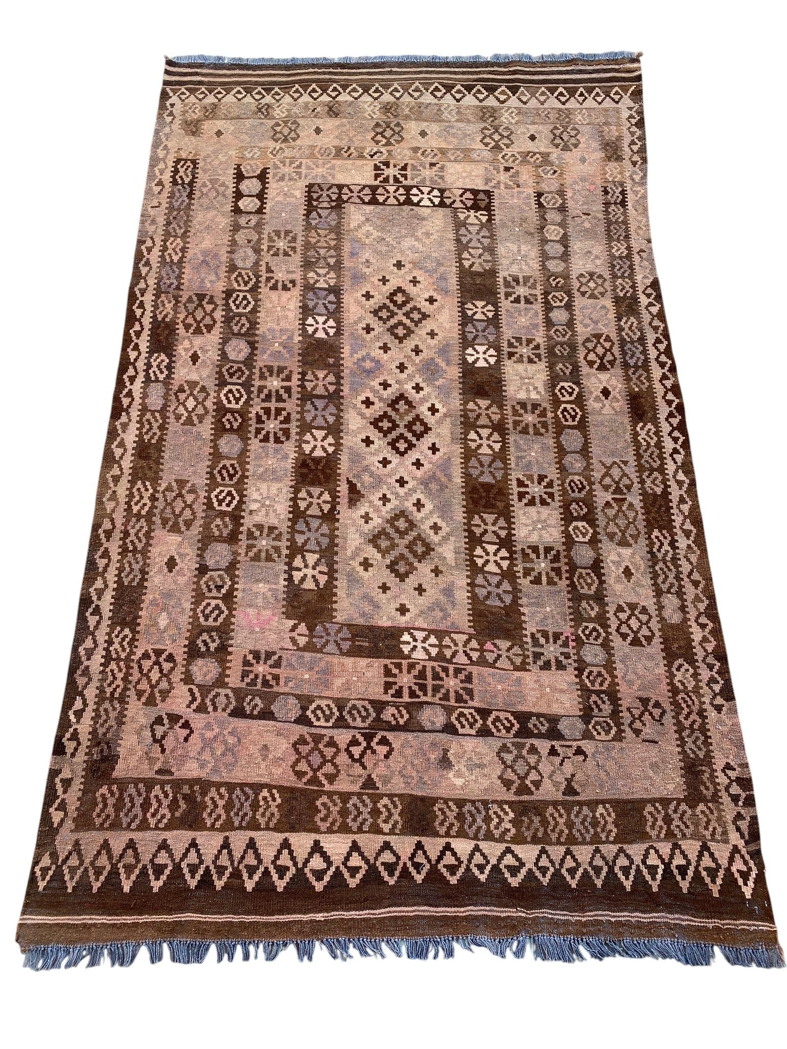 Vintage Afghan Handwoven Sheep Wool Kilim Rug - 3