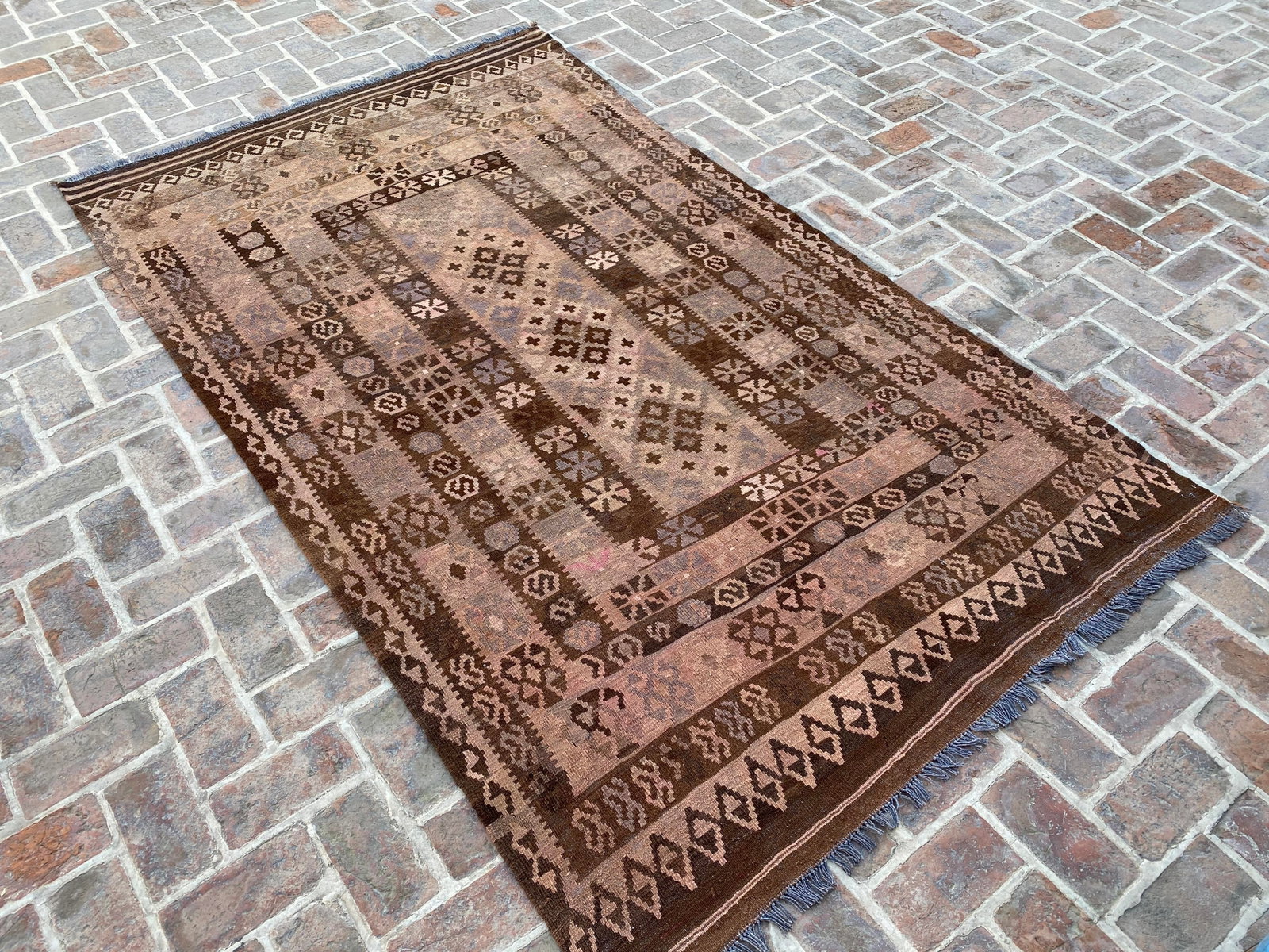 Vintage Afghan Handwoven Sheep Wool Kilim Rug - 4