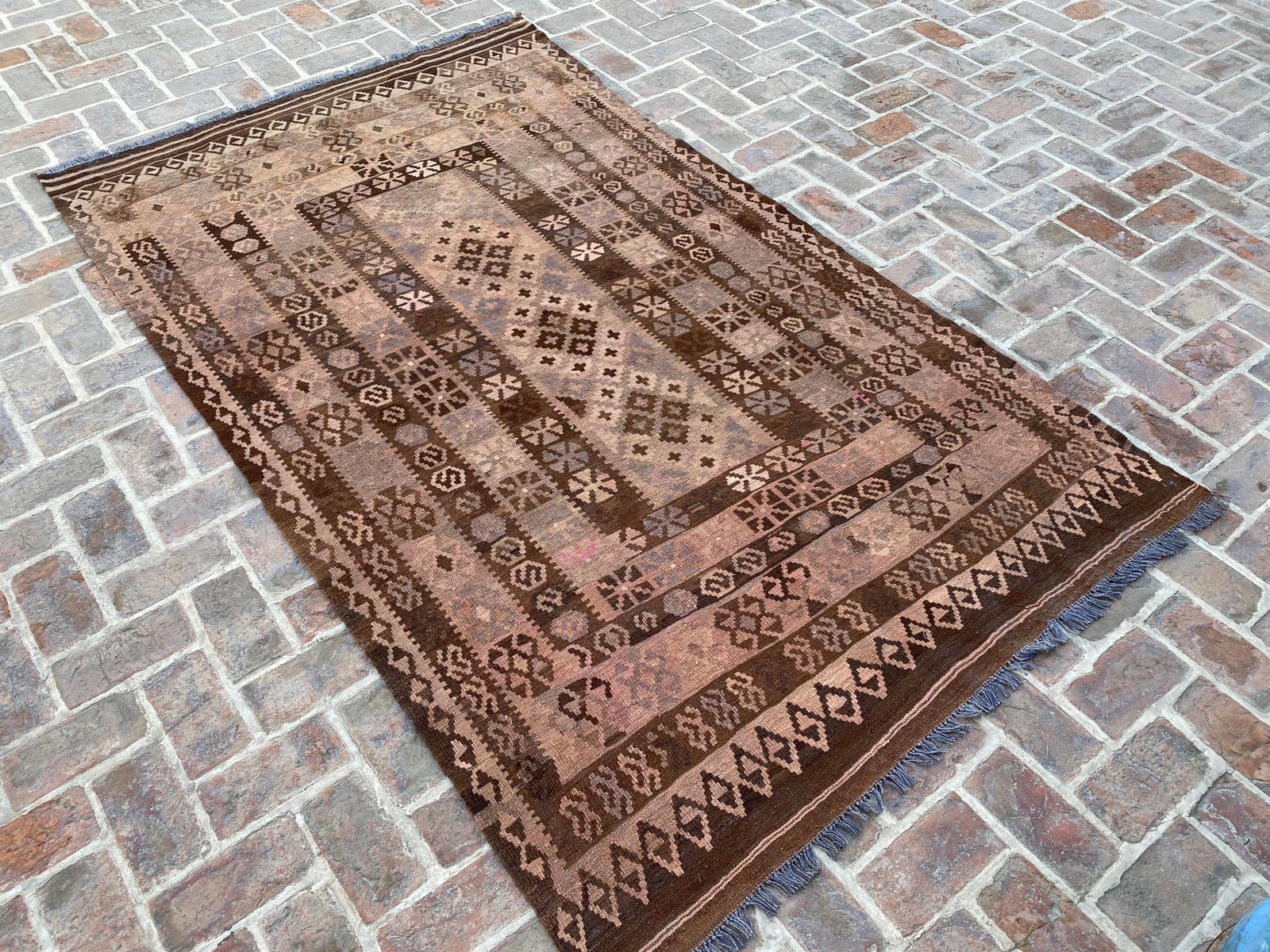 Vintage Afghan Handwoven Sheep Wool Kilim Rug - 5