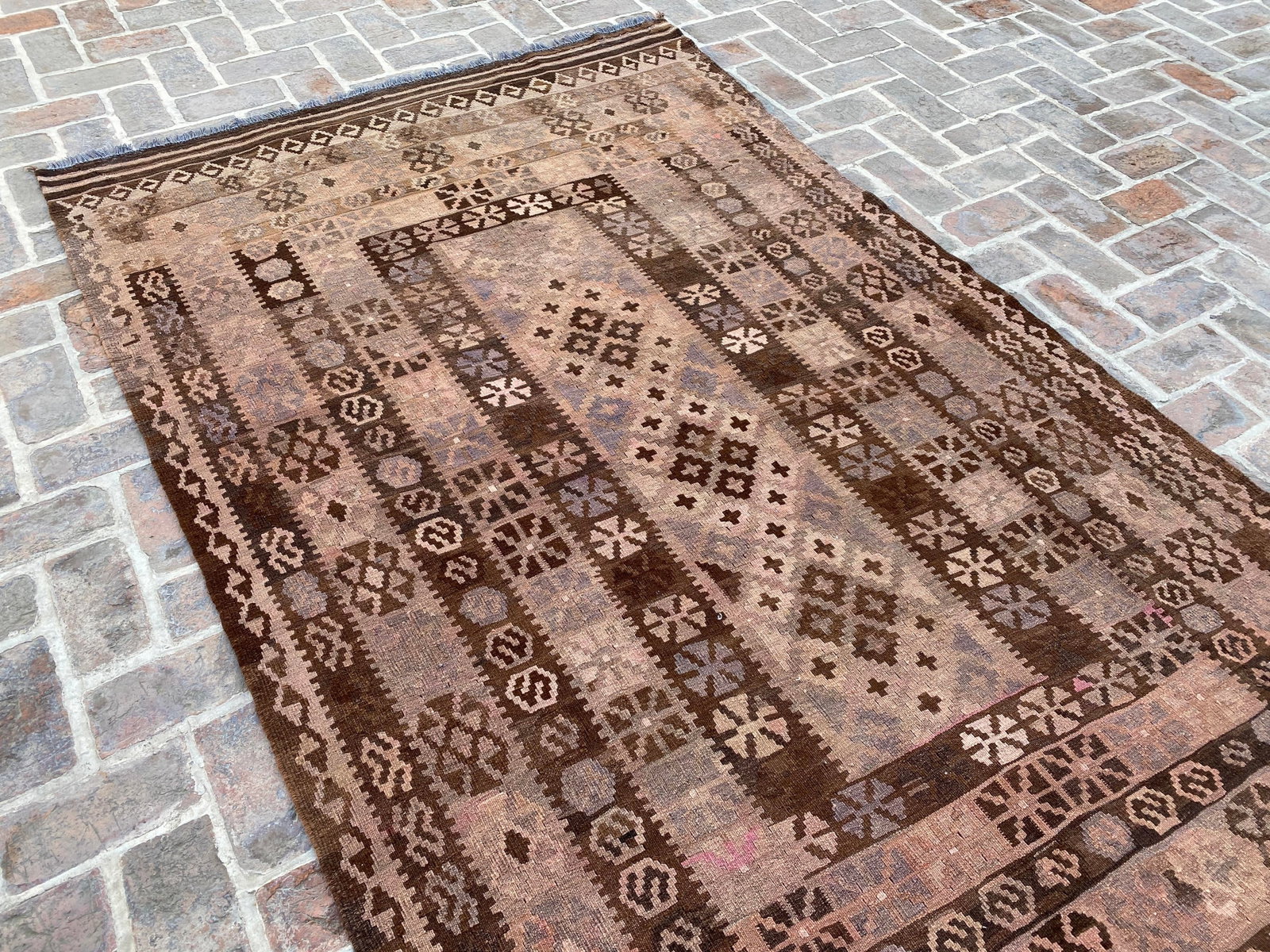 Vintage Afghan Handwoven Sheep Wool Kilim Rug - 6