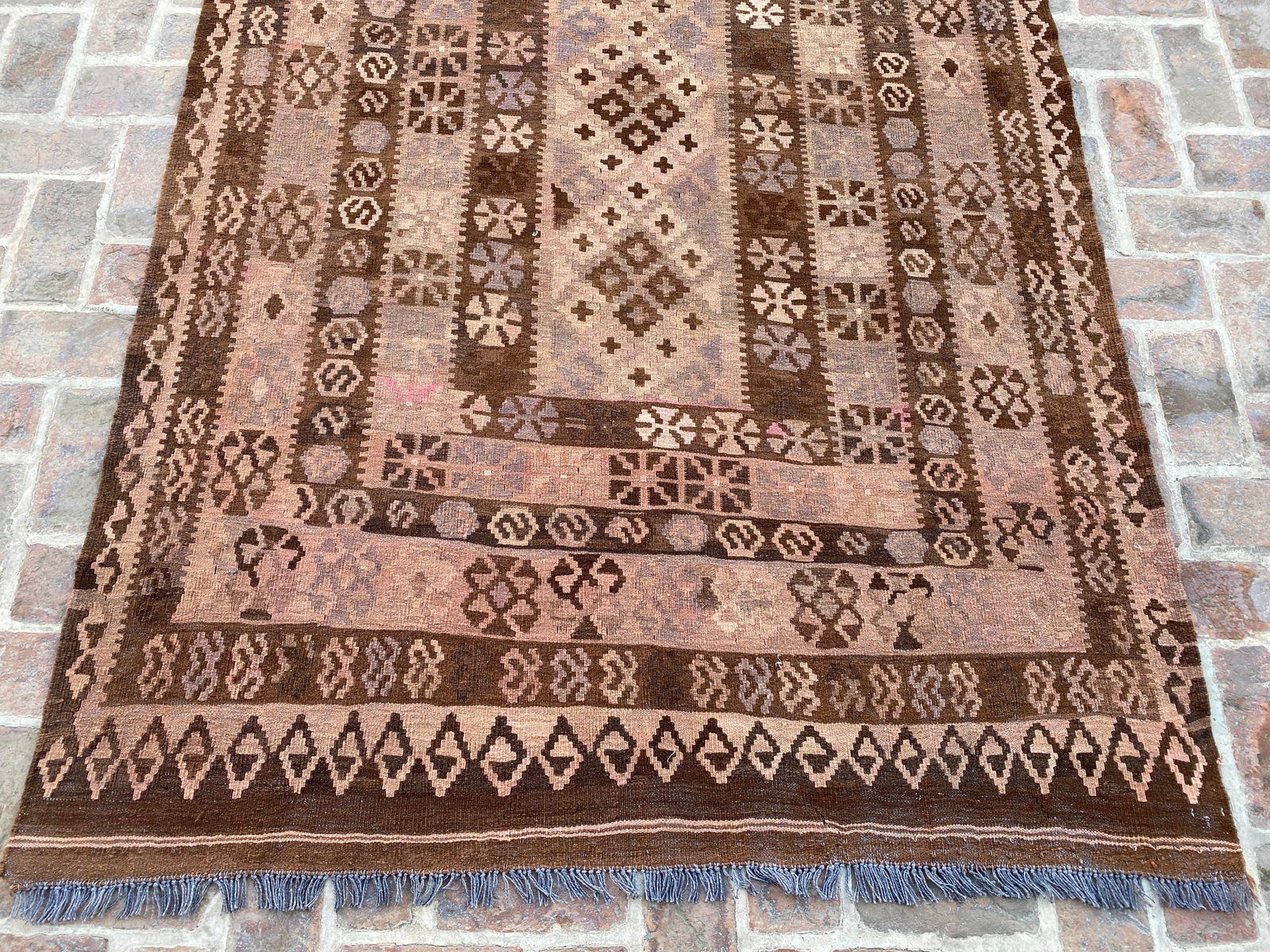 Vintage Afghan Handwoven Sheep Wool Kilim Rug - 7