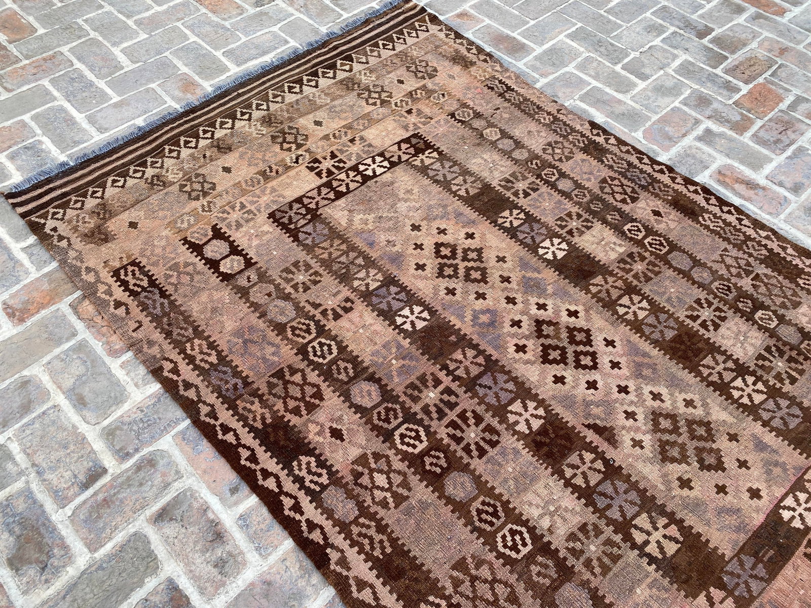 Vintage Afghan Handwoven Sheep Wool Kilim Rug - 8