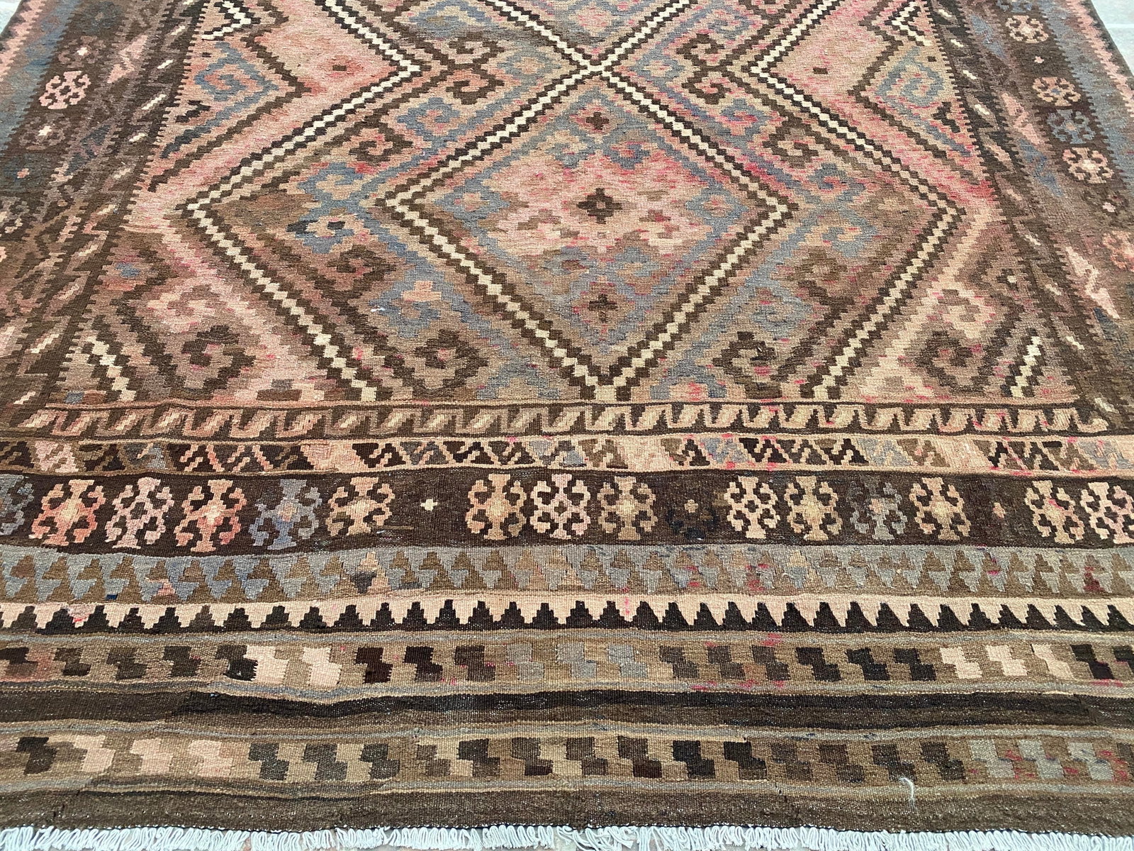 Vintage Maimana Kilim Area Rug, Handwoven Wool, 8x12, Rose & Slate - 4