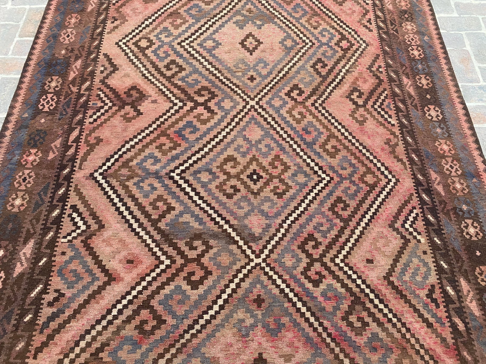 Vintage Maimana Kilim Area Rug, Handwoven Wool, 8x12, Rose & Slate - 5