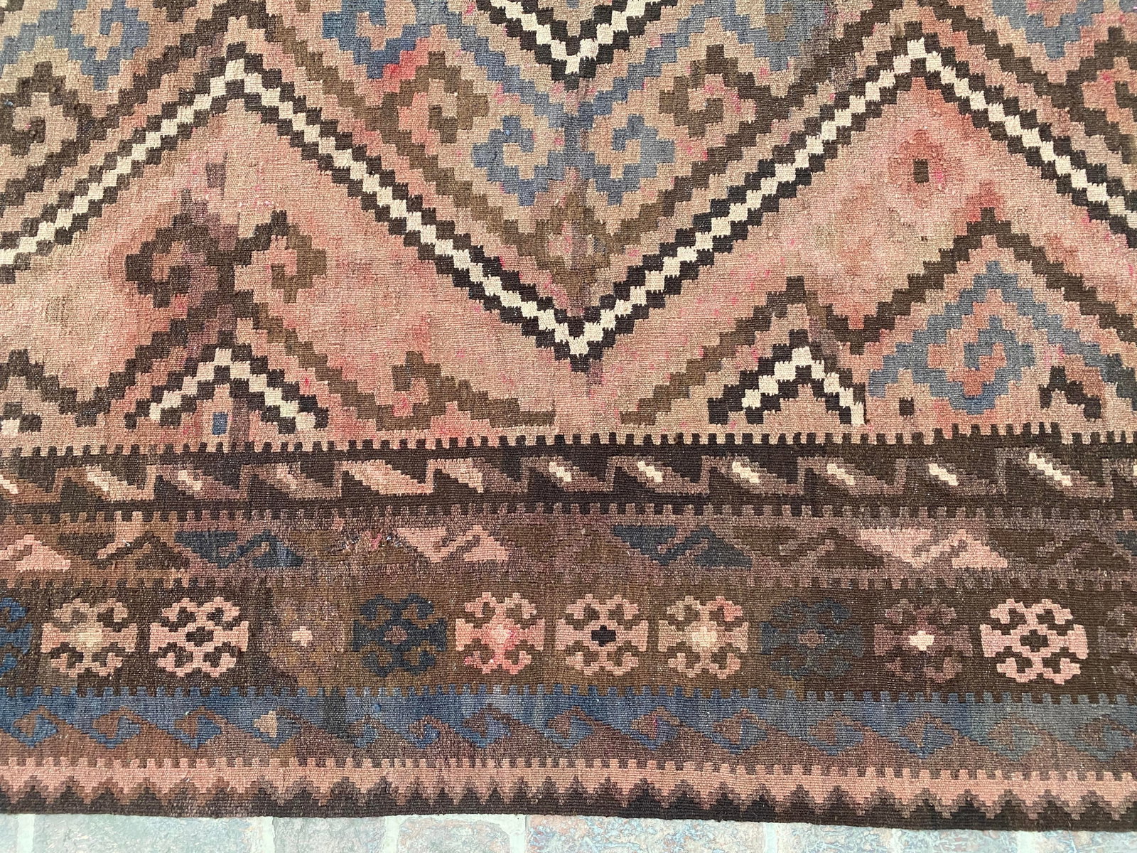 Vintage Maimana Kilim Area Rug, Handwoven Wool, 8x12, Rose & Slate - 8