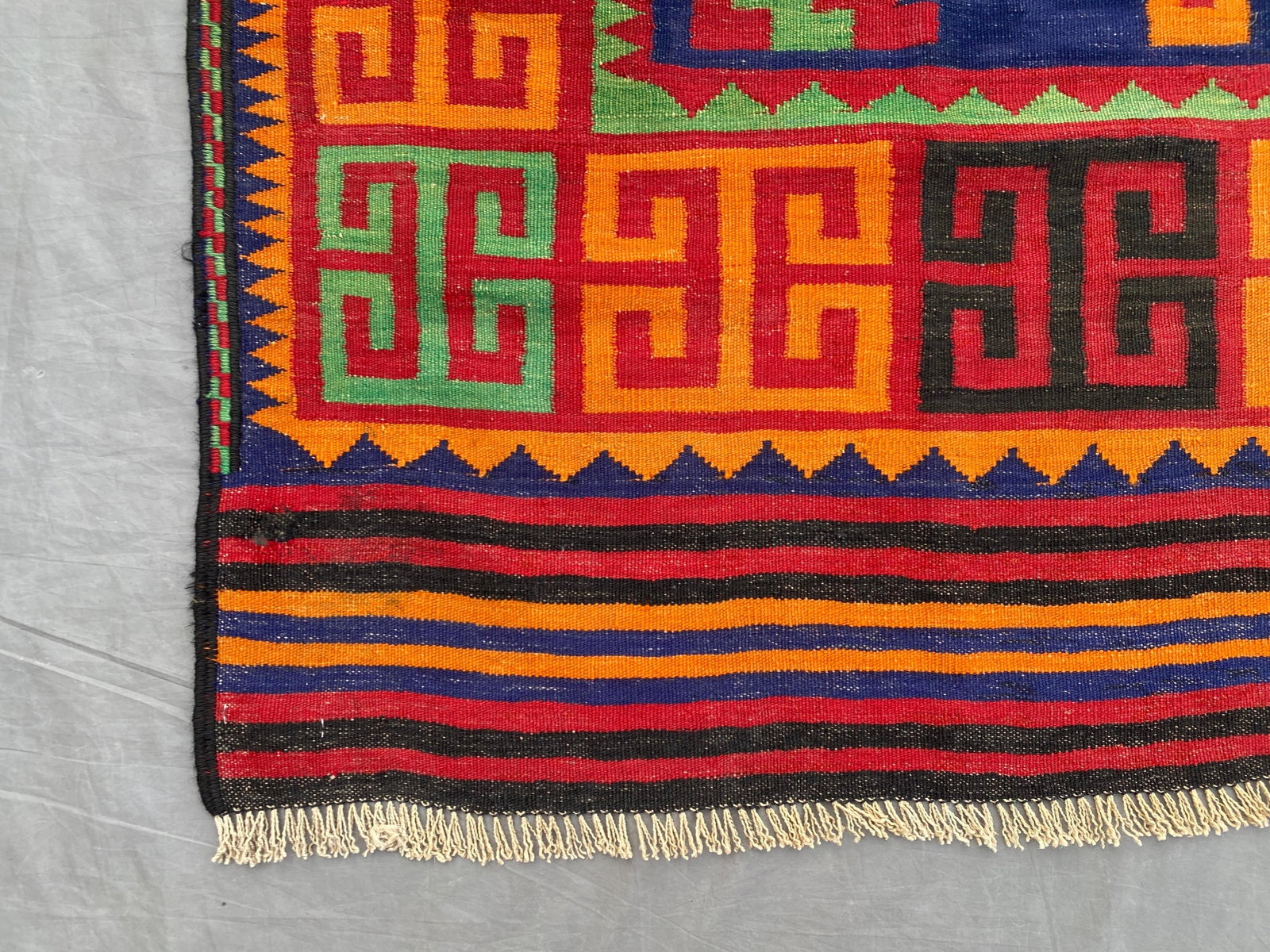 Maimana Kilim Area Rug, Handwoven Wool, 7x10, Indigo & Orange - 4