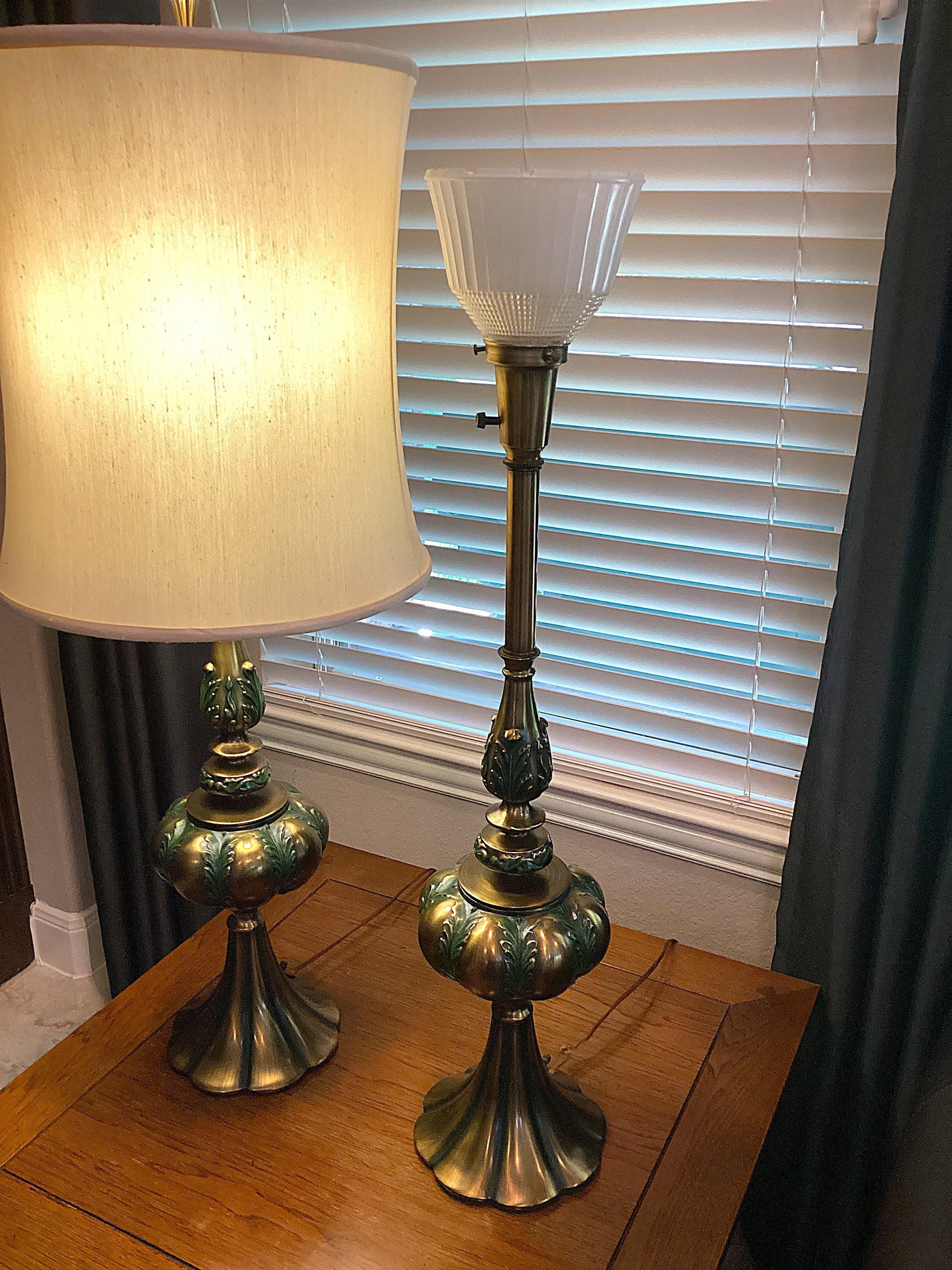 Mid 20th Century Hollywood Regency Rembrandt Brass Lamps With Original Shades - A Pair - 3