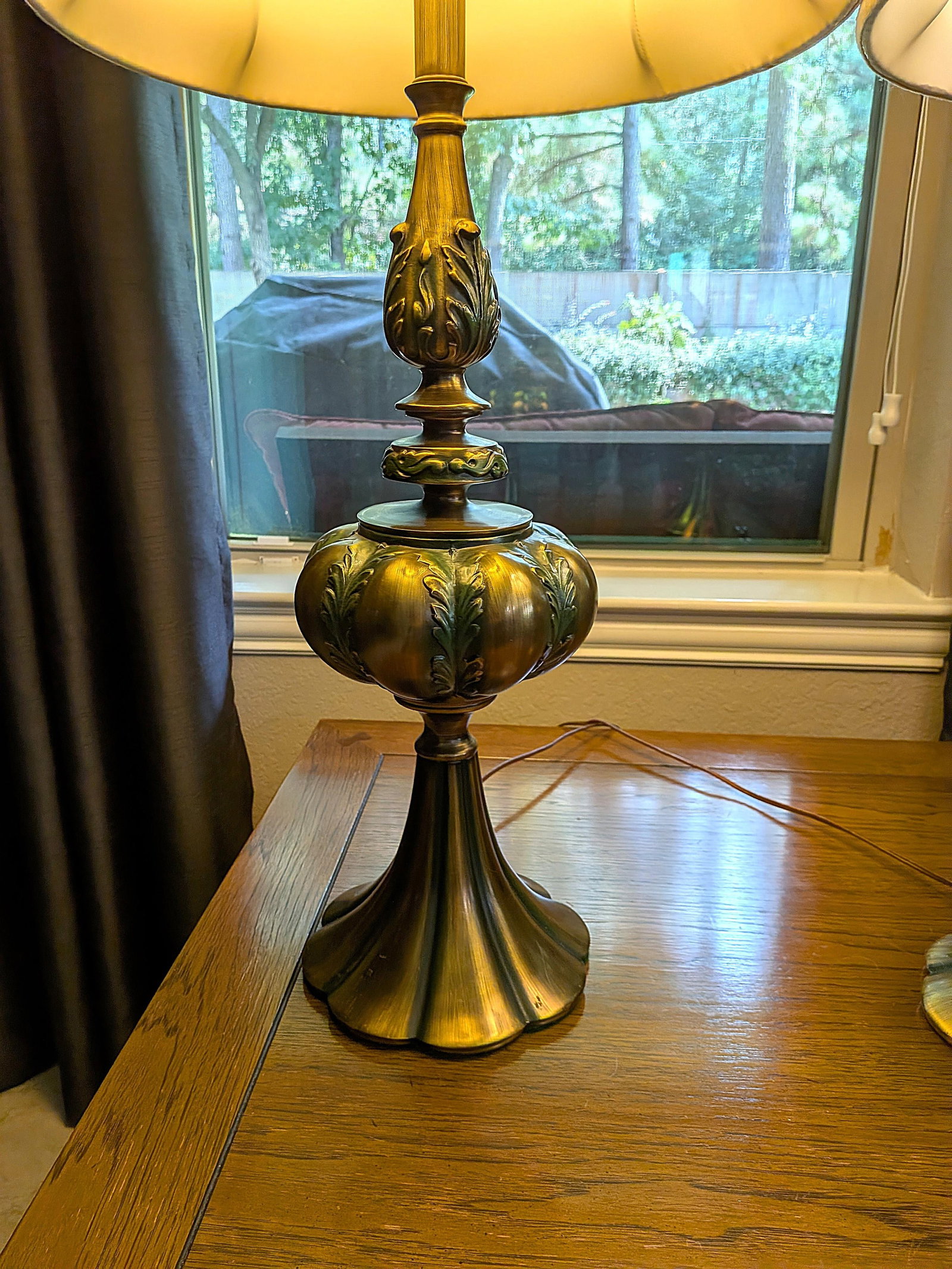 Mid 20th Century Hollywood Regency Rembrandt Brass Lamps With Original Shades - A Pair - 9