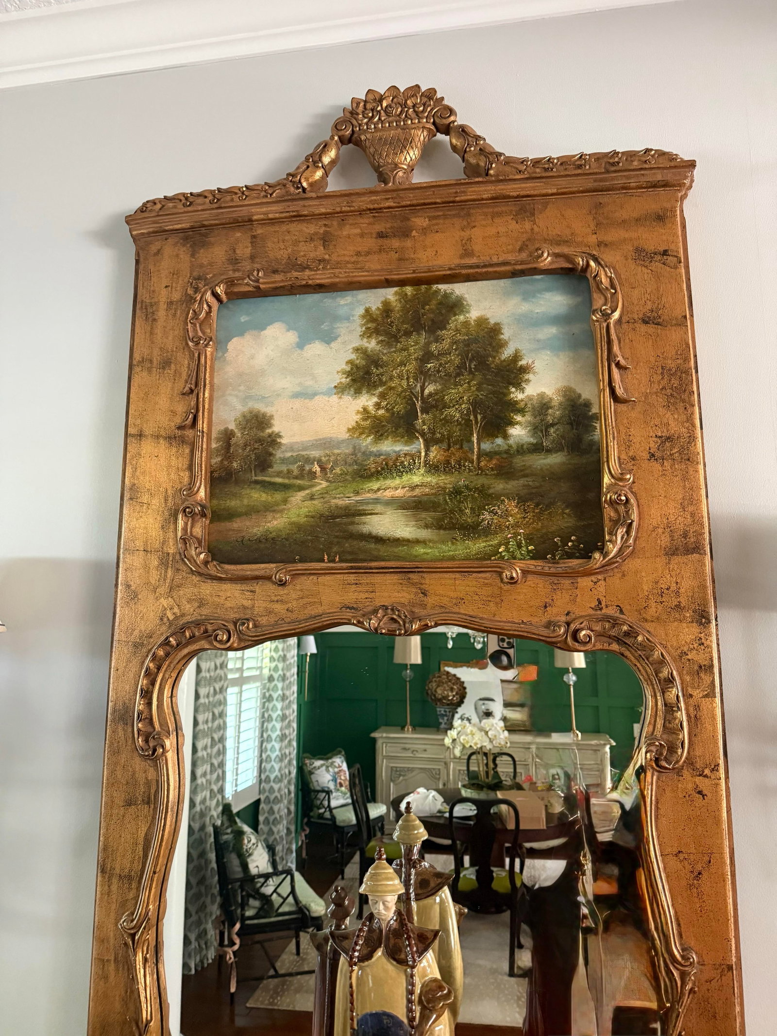 Grand 72" Vintage French Louis XV Style Giltwood Trumeau Mirror - 5
