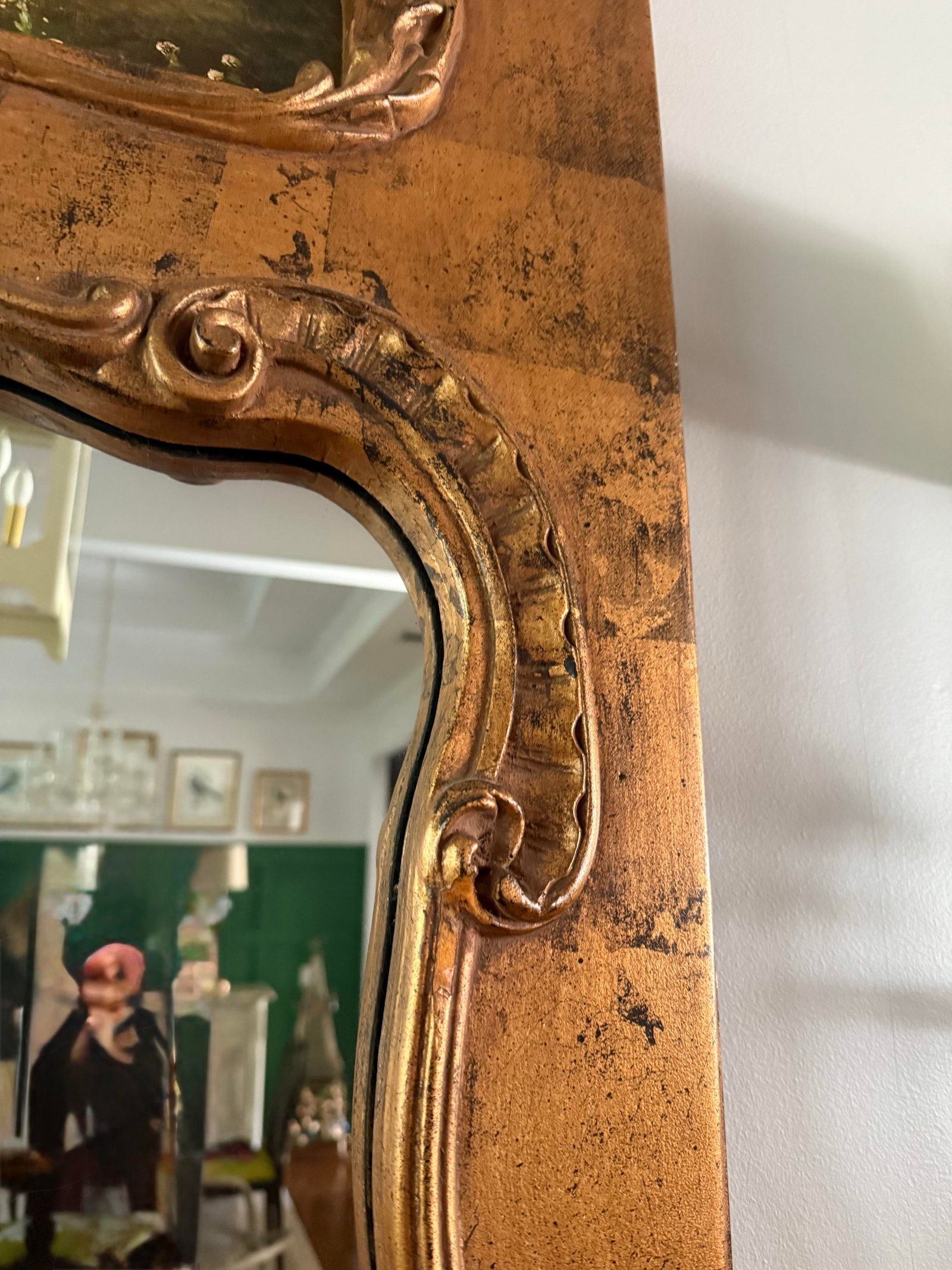 Grand 72" Vintage French Louis XV Style Giltwood Trumeau Mirror - 7