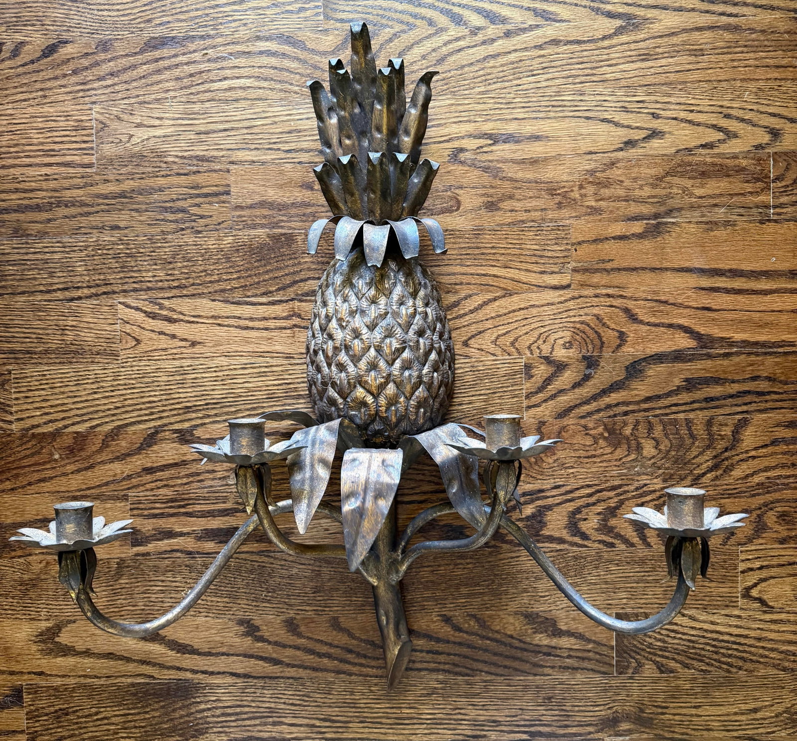 Vintage Italian Tole Iron Pineapple Four-Light Wall Sconce With Copper-Tone Finish - 3
