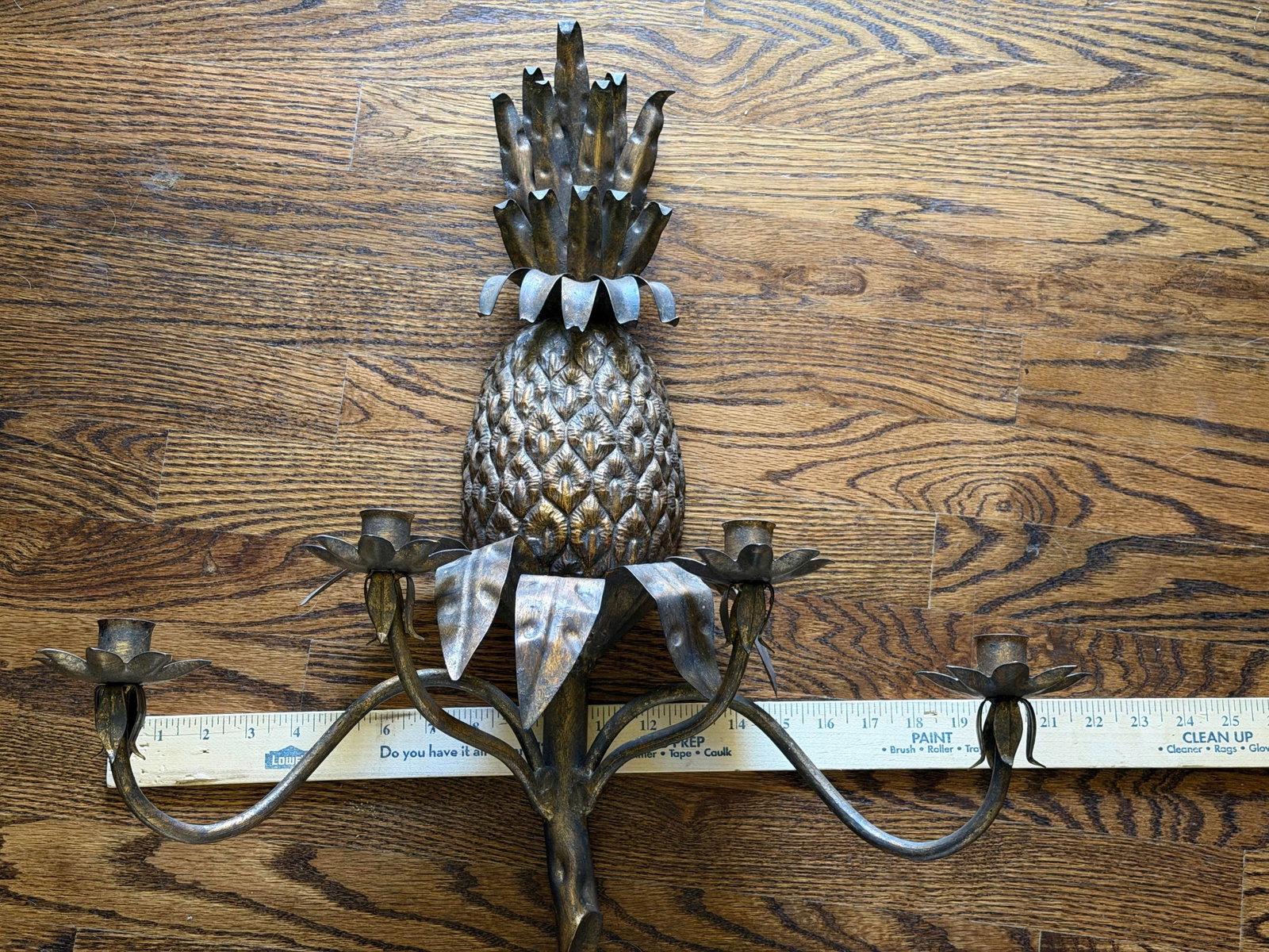 Vintage Italian Tole Iron Pineapple Four-Light Wall Sconce With Copper-Tone Finish - 5