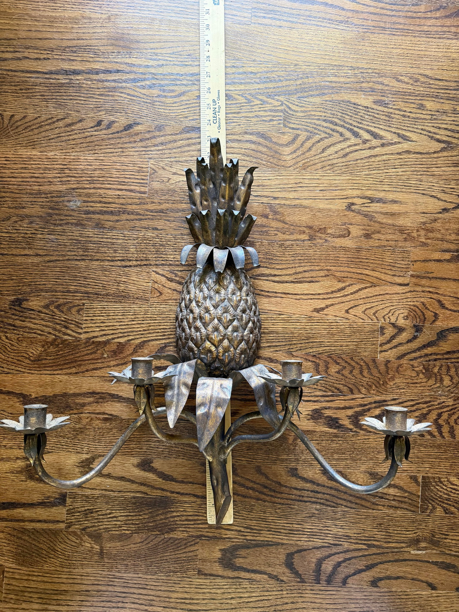 Vintage Italian Tole Iron Pineapple Four-Light Wall Sconce With Copper-Tone Finish - 7