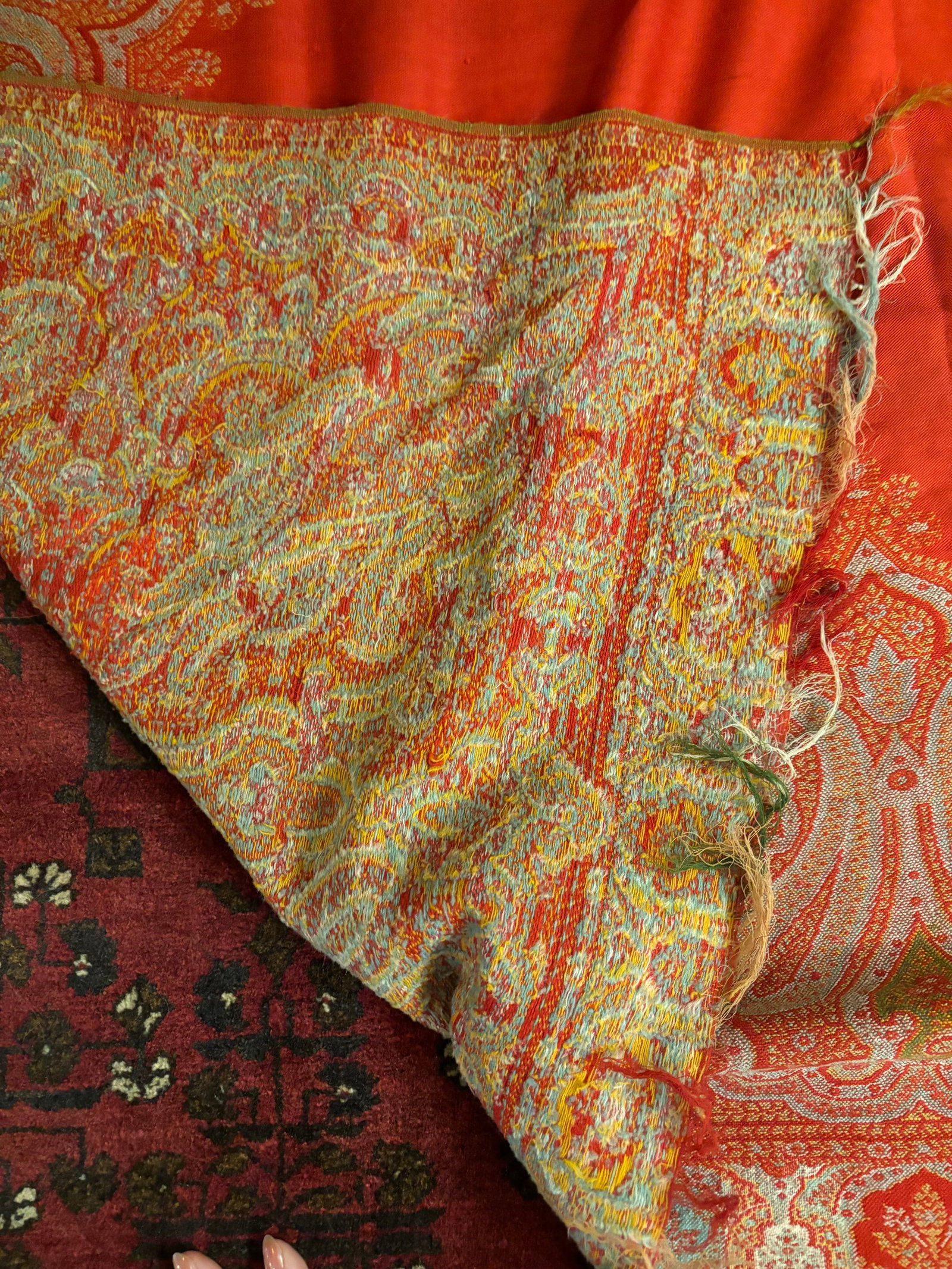Antique Indian Paisley Shawl Throw [Tv] - 4
