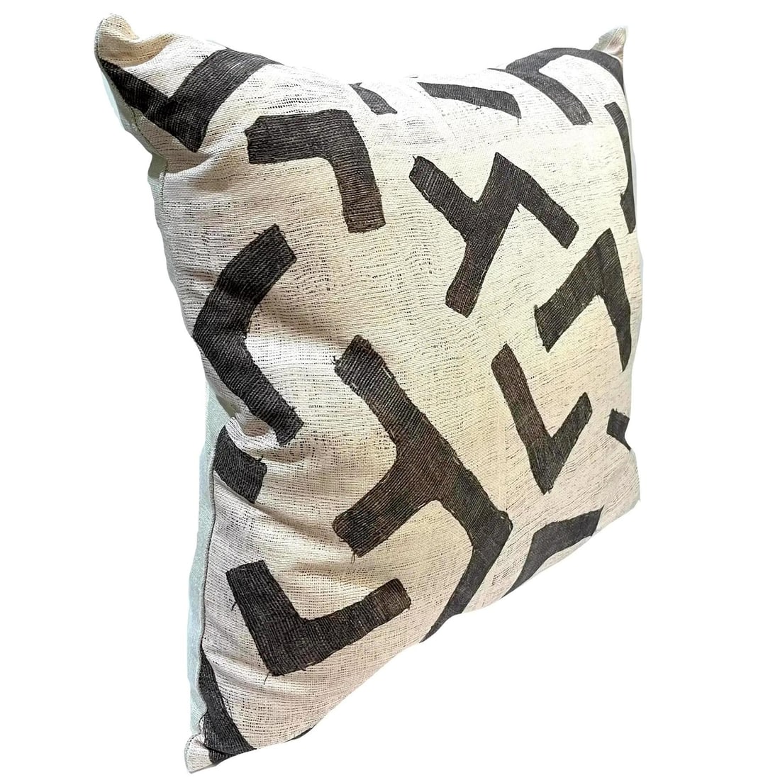 Kuba Cloth Ecru Figures Pattern Pillows by St George - Down Fill - Pair - 4