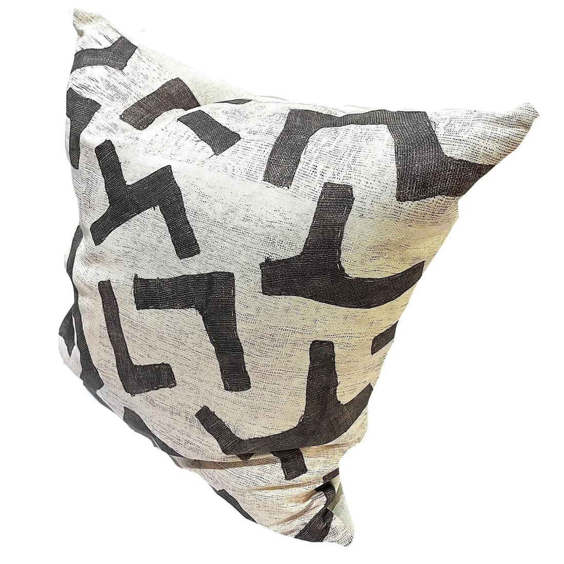Kuba Cloth Ecru Figures Pattern Pillows by St George - Down Fill - Pair - 5